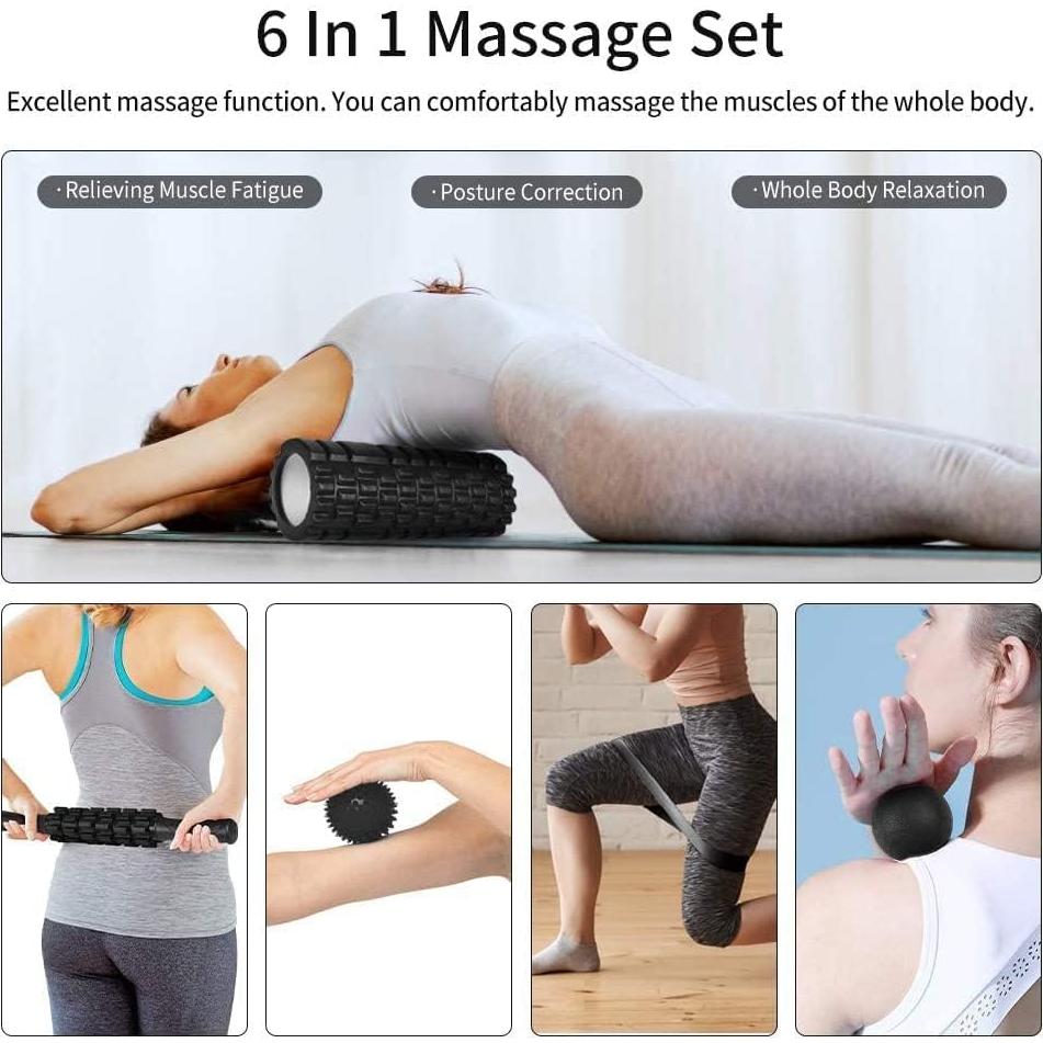 Set de Rodillo de Espuma 6 en 1 Aucuu - Masaje y Estiramiento