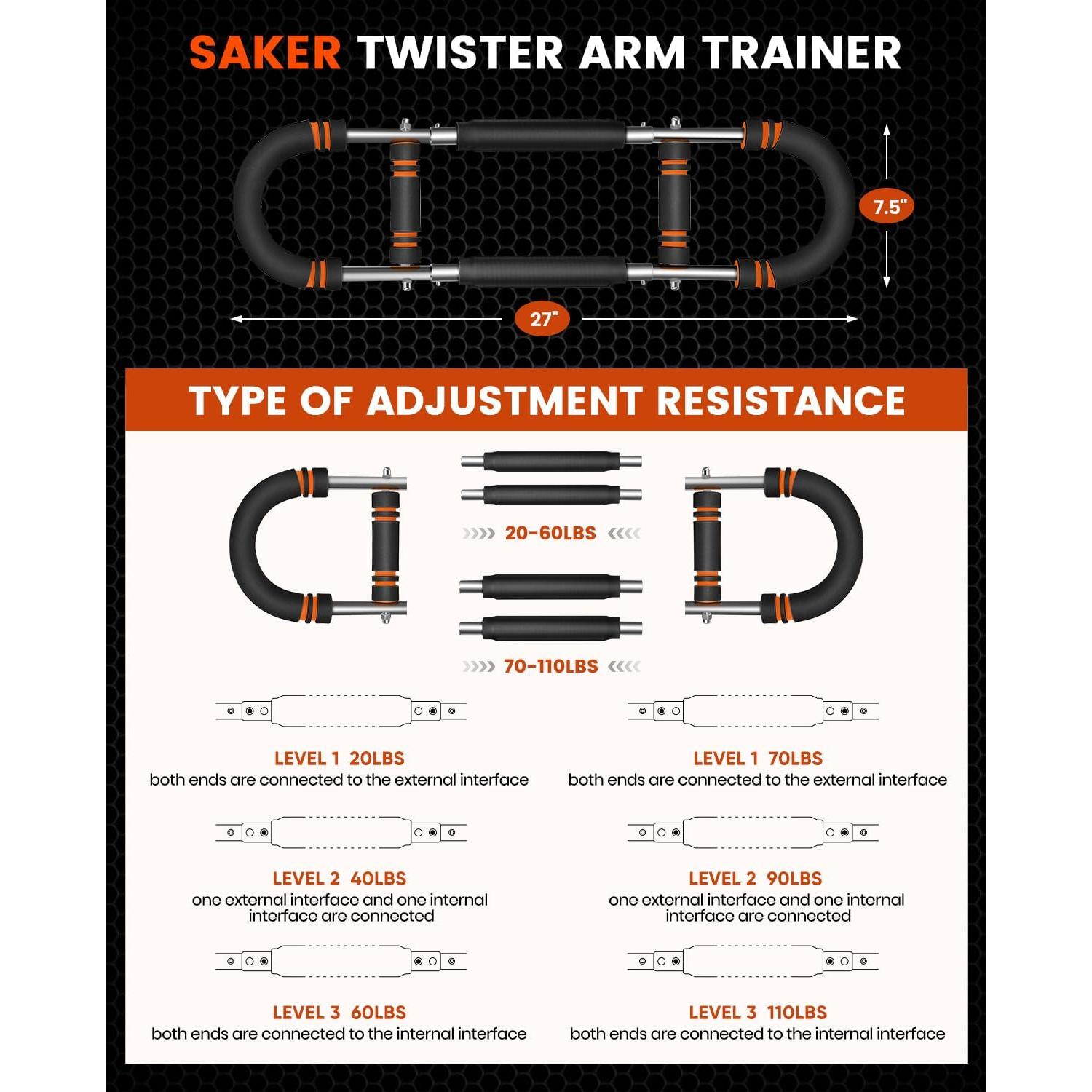 Entrenador de Brazo Twister Saker 20-110kg Ajustable para Fitness