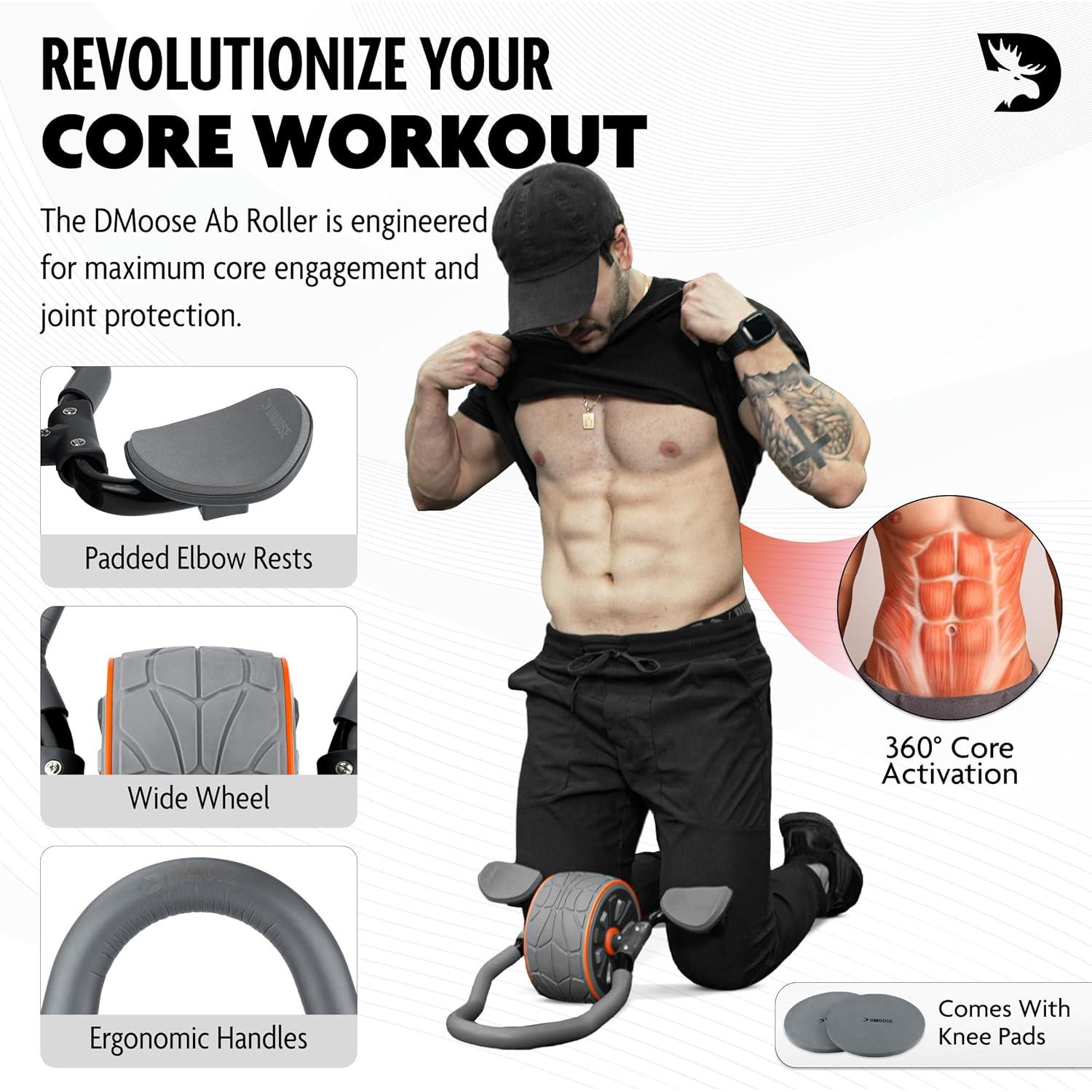 Rueda de Abdominales DMoose Fitness con Soporte y Rodilleras