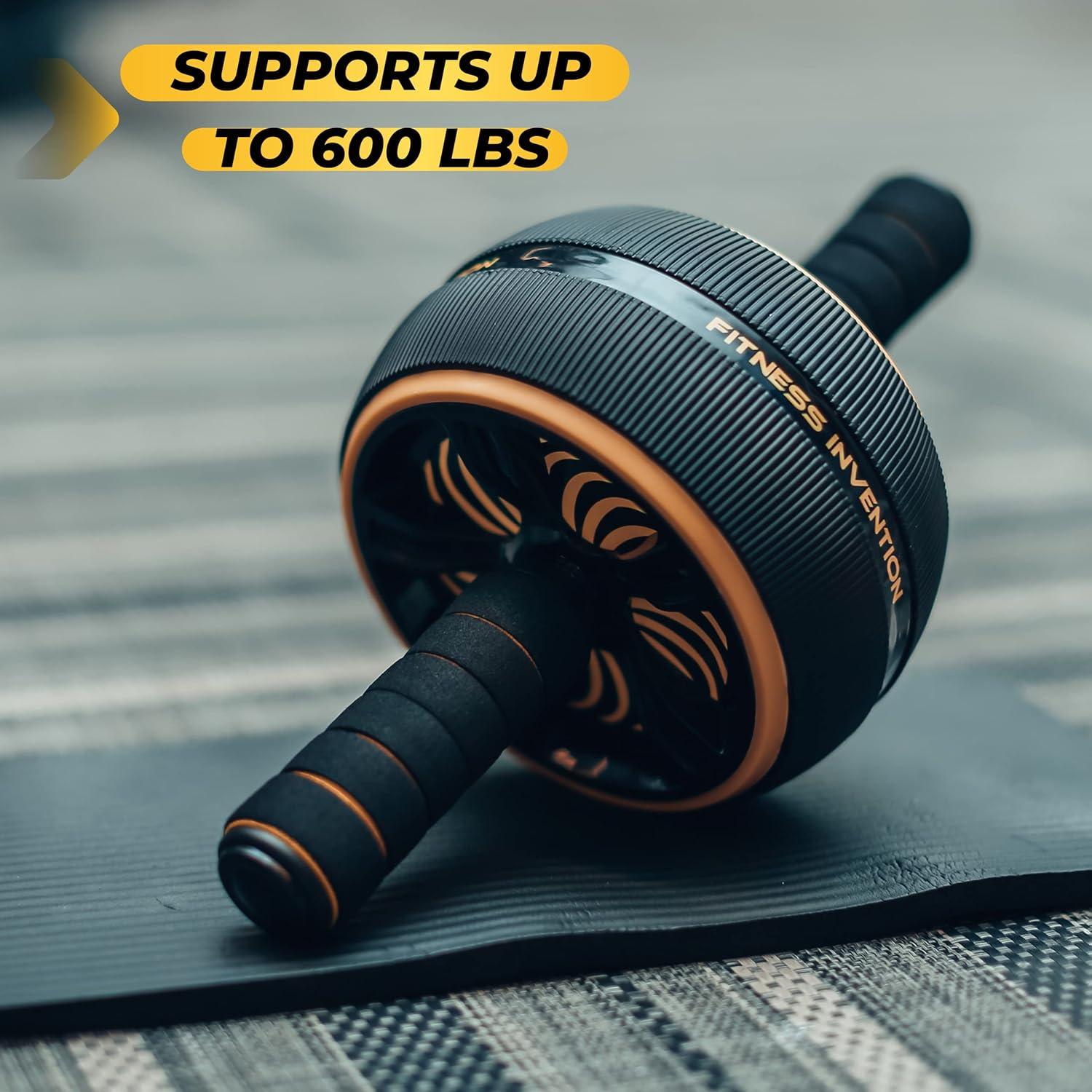 Rueda para Abdominales Fitness Invention con Esterilla - Negro/Dorado