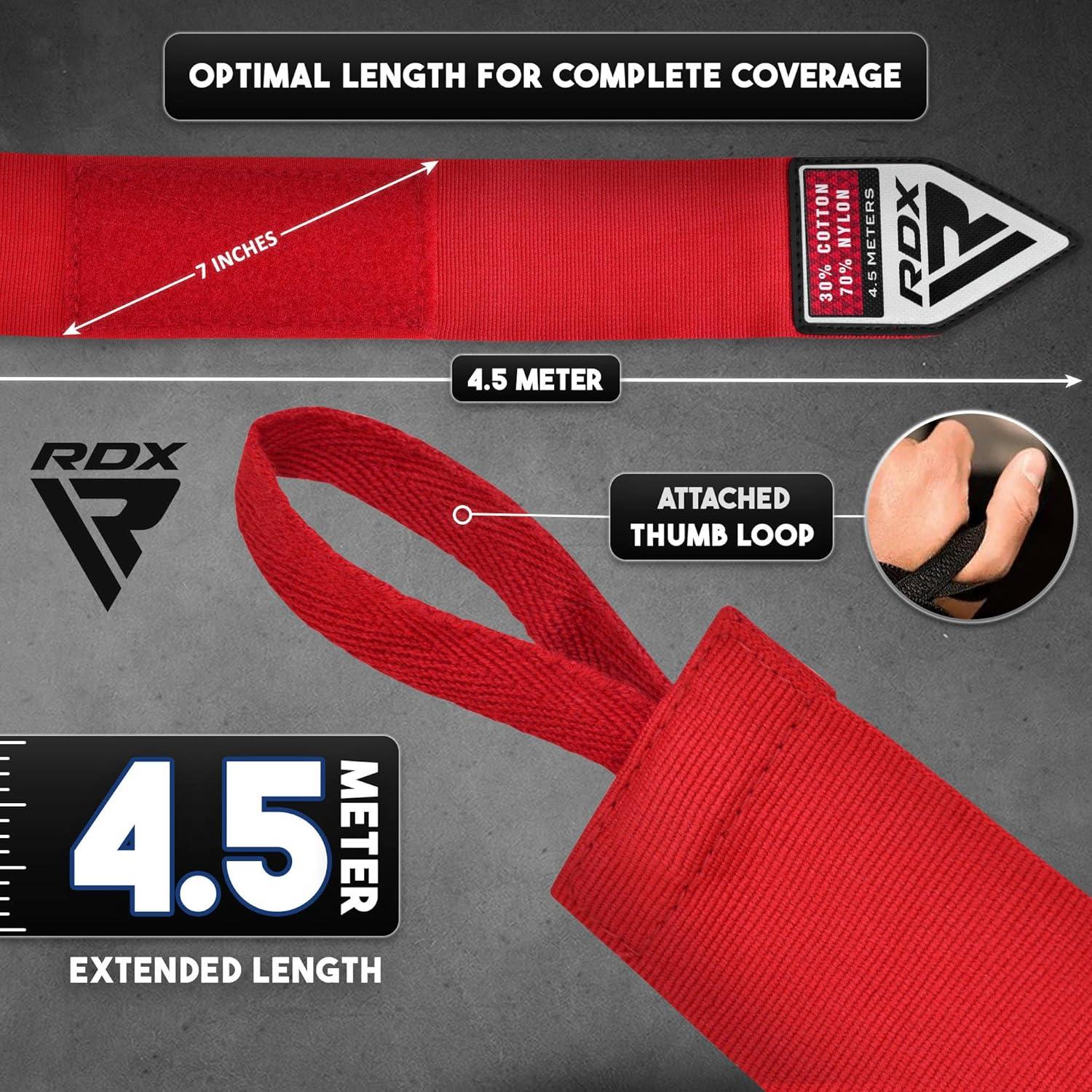 Envolturas de Mano RDX 4.5M Rojo - Boxeo, MMA, Muay Thai