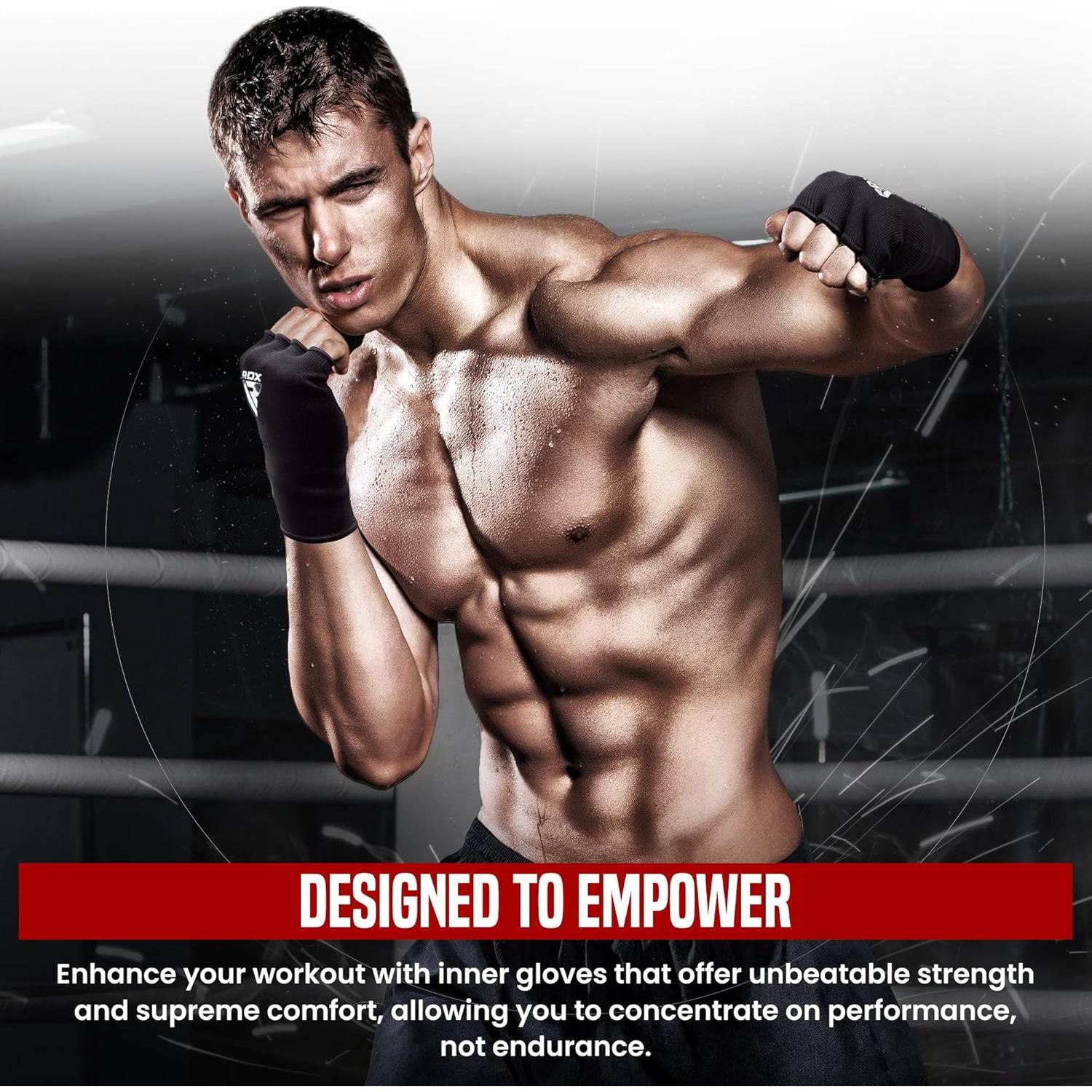 Guantes de Boxeo RDX Unisex Medianos en Negro - Vendajes Cortos