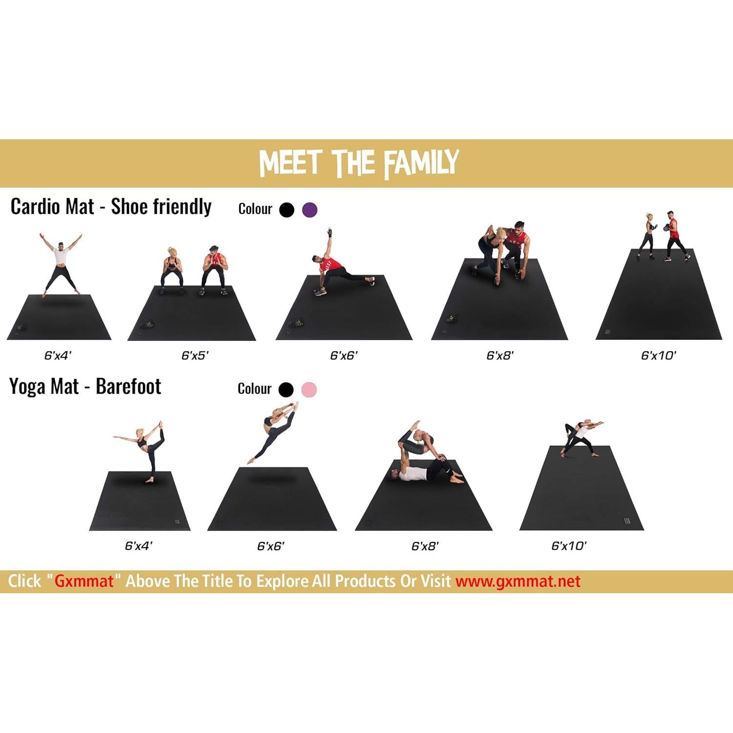 GXMMAT Large Exercise Mat 6'x4'/6'x5'/6'x6'(7mm), Thick Workout Mats for Home Gym Flooring, Extra Wide Non-Slip Durable Cardio Mat, Shoe Friendly, Perfect for Plyo, MMA, Jump Rope, Weights, Fitness