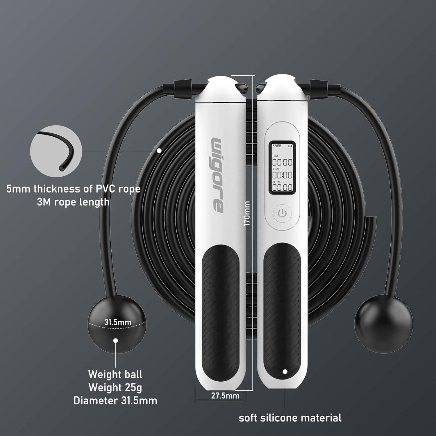 Cuerda de saltar Wigore con peso y contador LCD - Fitness