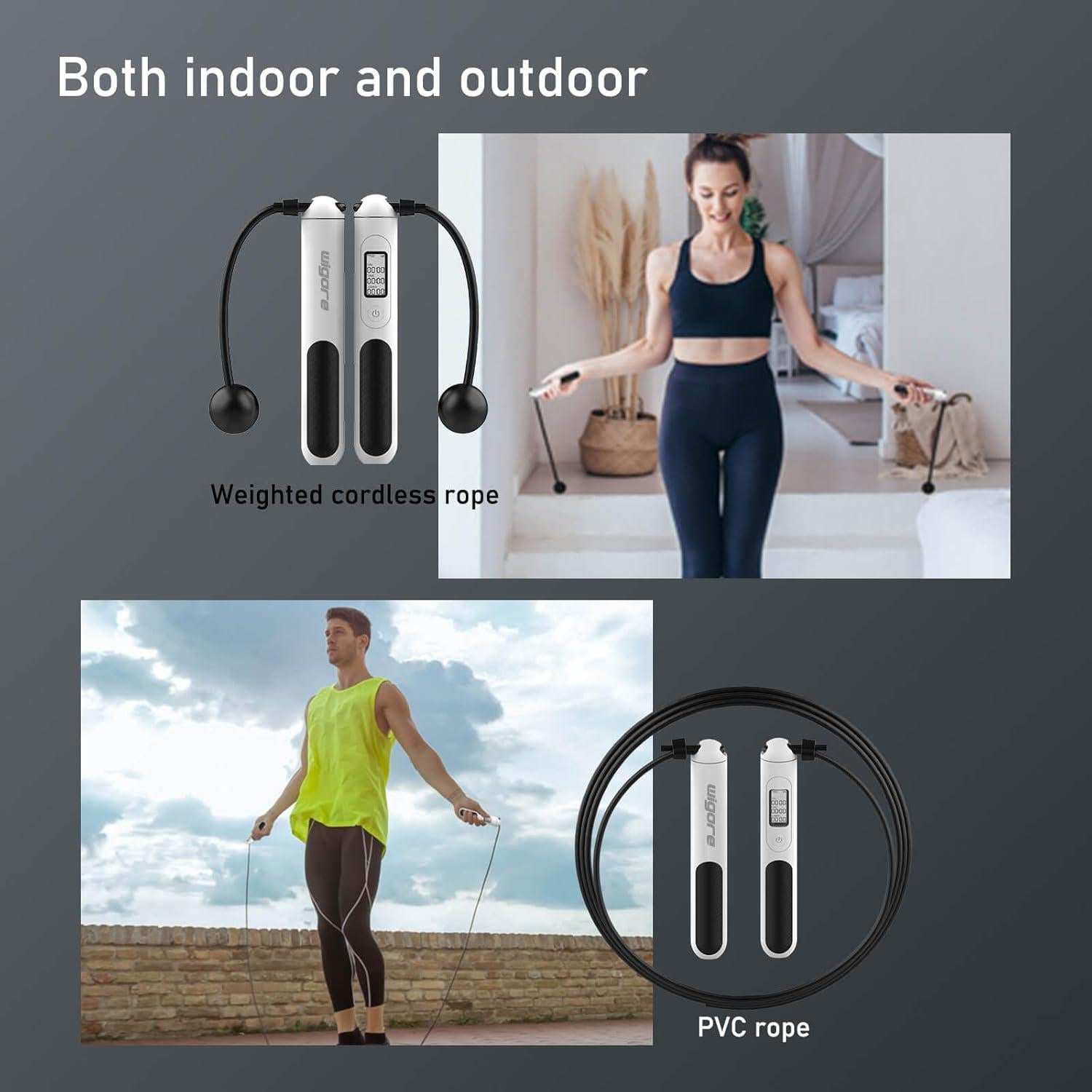 Cuerda de saltar Wigore con peso y contador LCD - Fitness