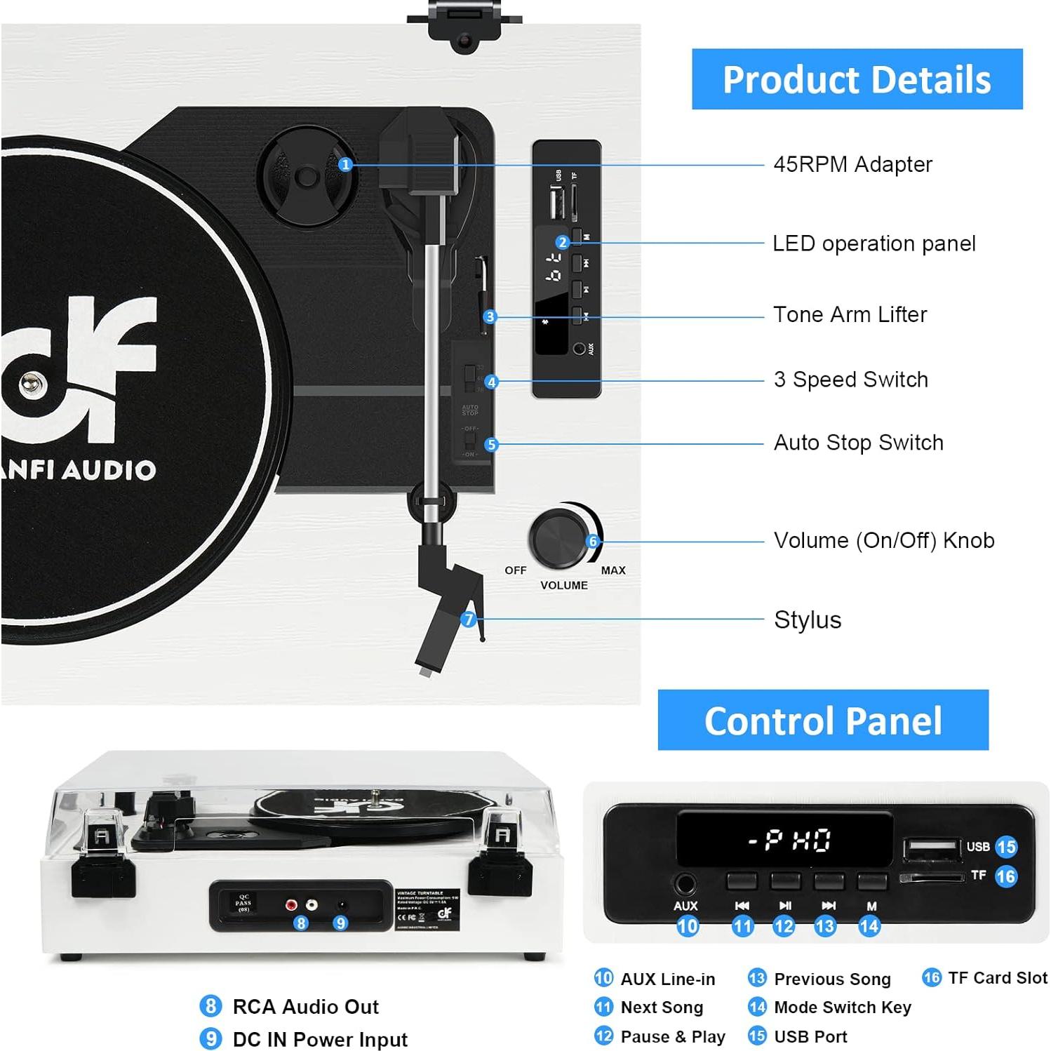 Tocadiscos Bluetooth Vintage DANFI AUDIO TE-2019 3 Velocidades