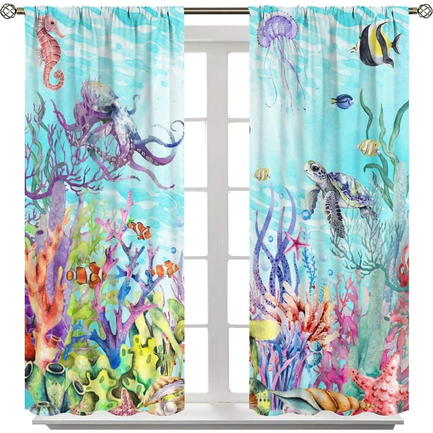 Cortinas Blackout AAVEUP Animales Marinos 53x137 cm - 2 Paneles