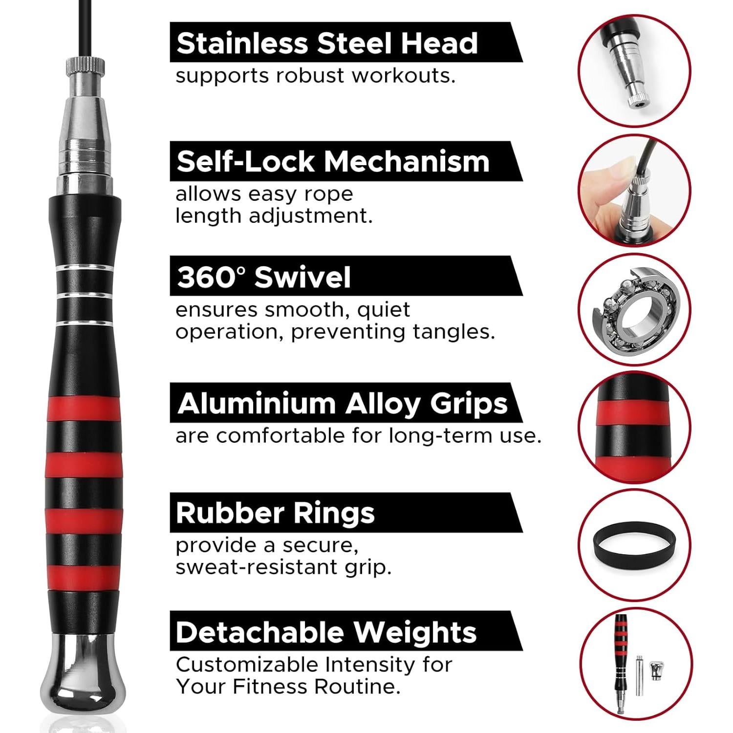 Cuerda de Salto Rápida Huhloch con Peso y Mango Ergonómico
