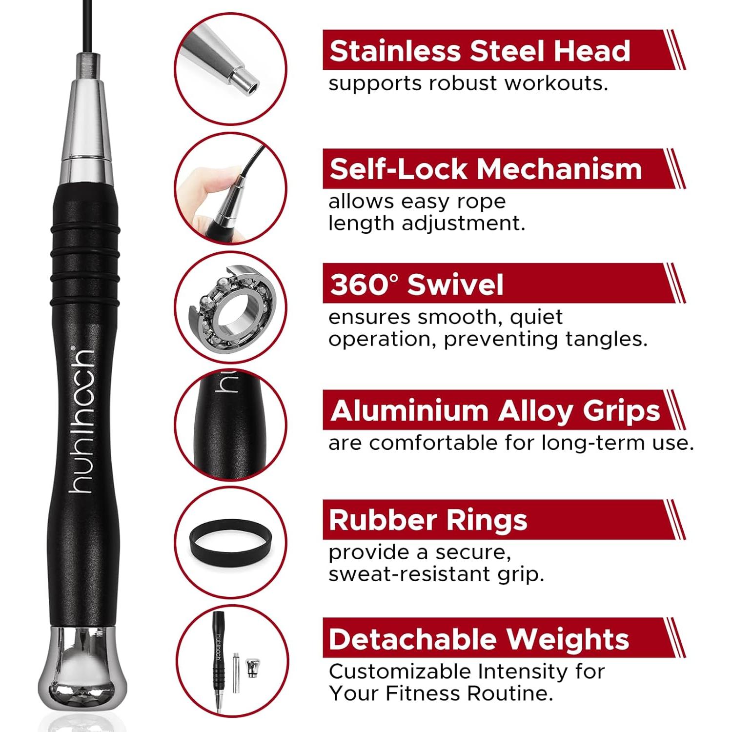 Cuerda de Salto Huhloch Ajustable con Peso 3m Antideslizante