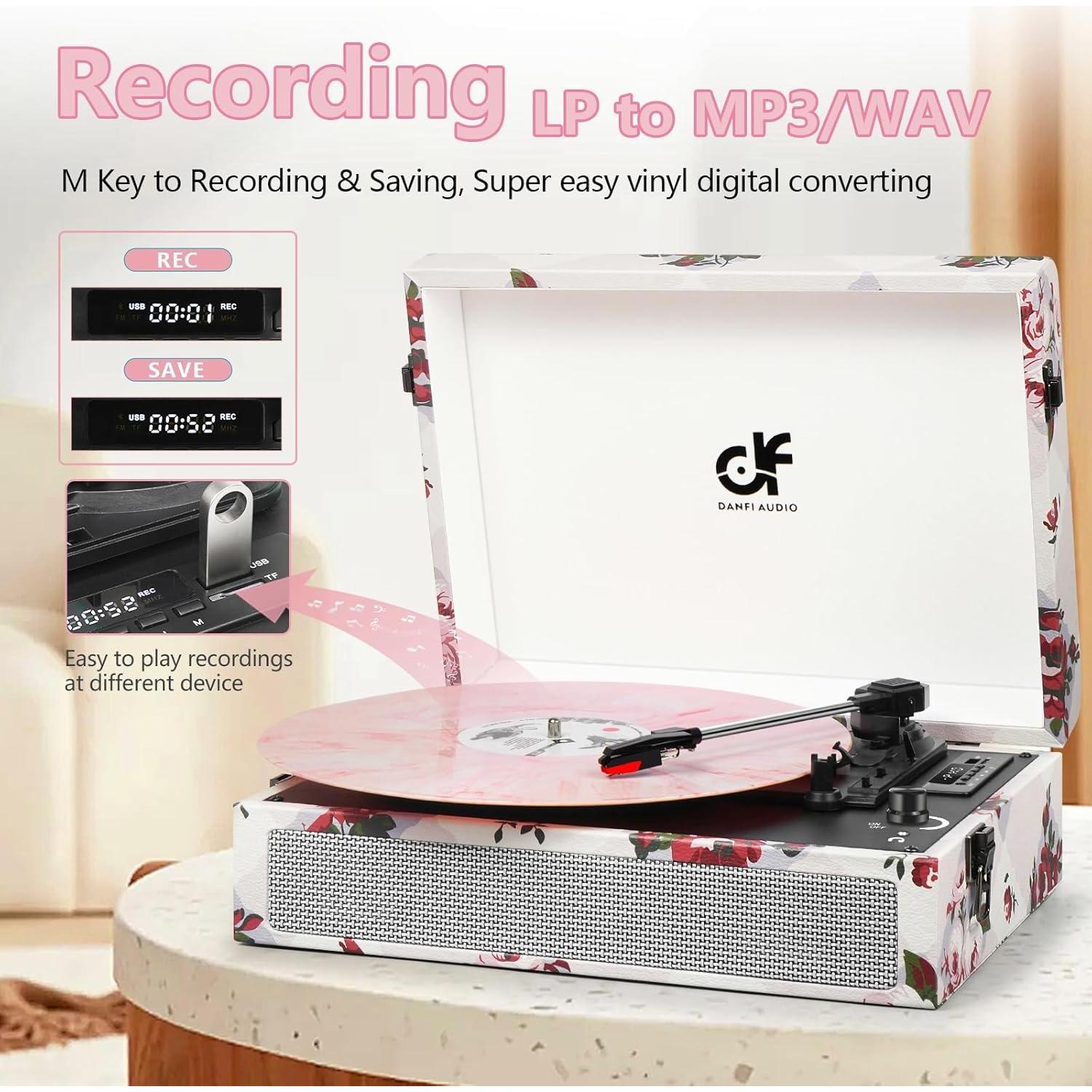 Reproductor de Vinilo Bluetooth DANFI AUDIO TE-012CK Rosa Retro