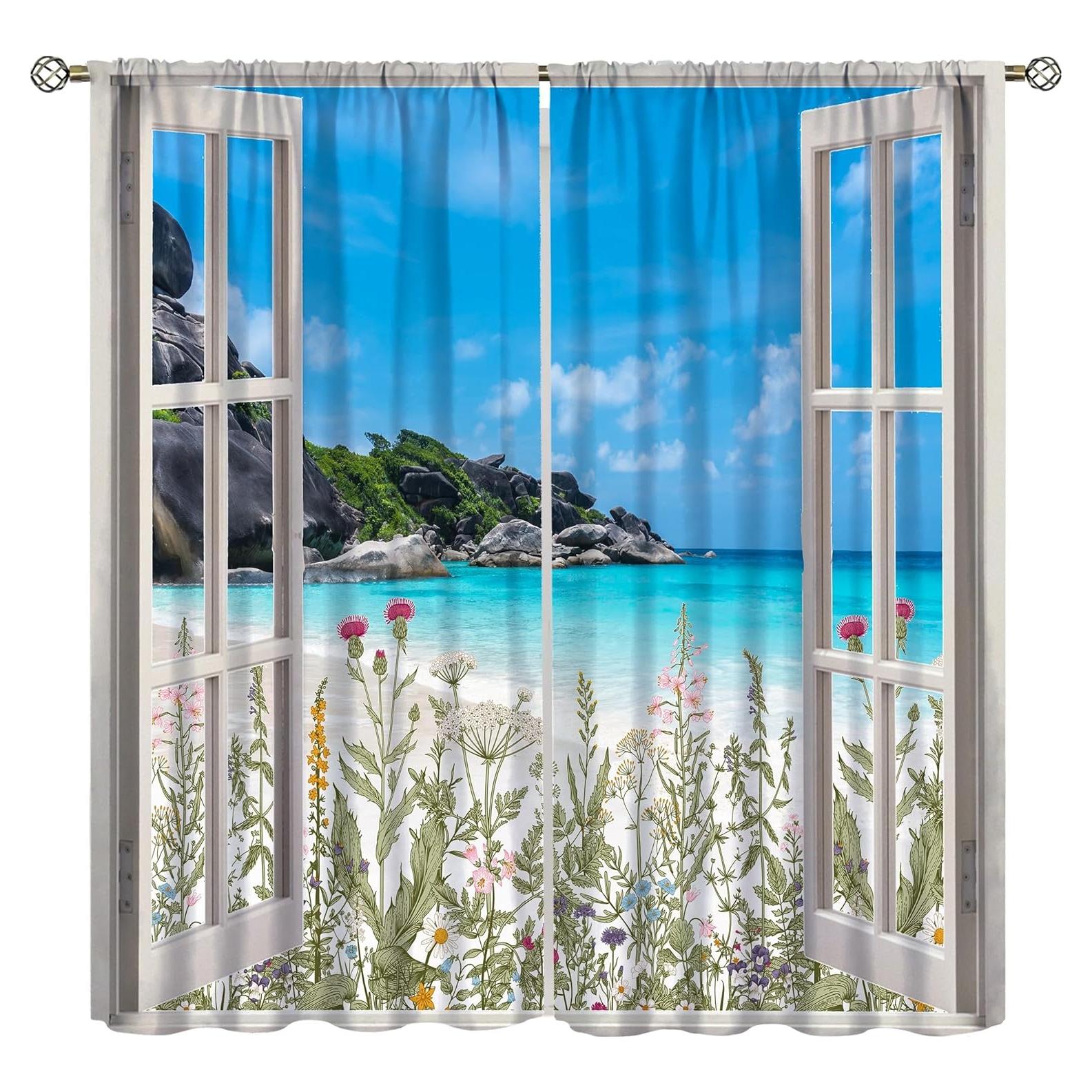 Cortinas de Playa AAVEUP 2 Paneles 53x114 cm Estilo Art Deco