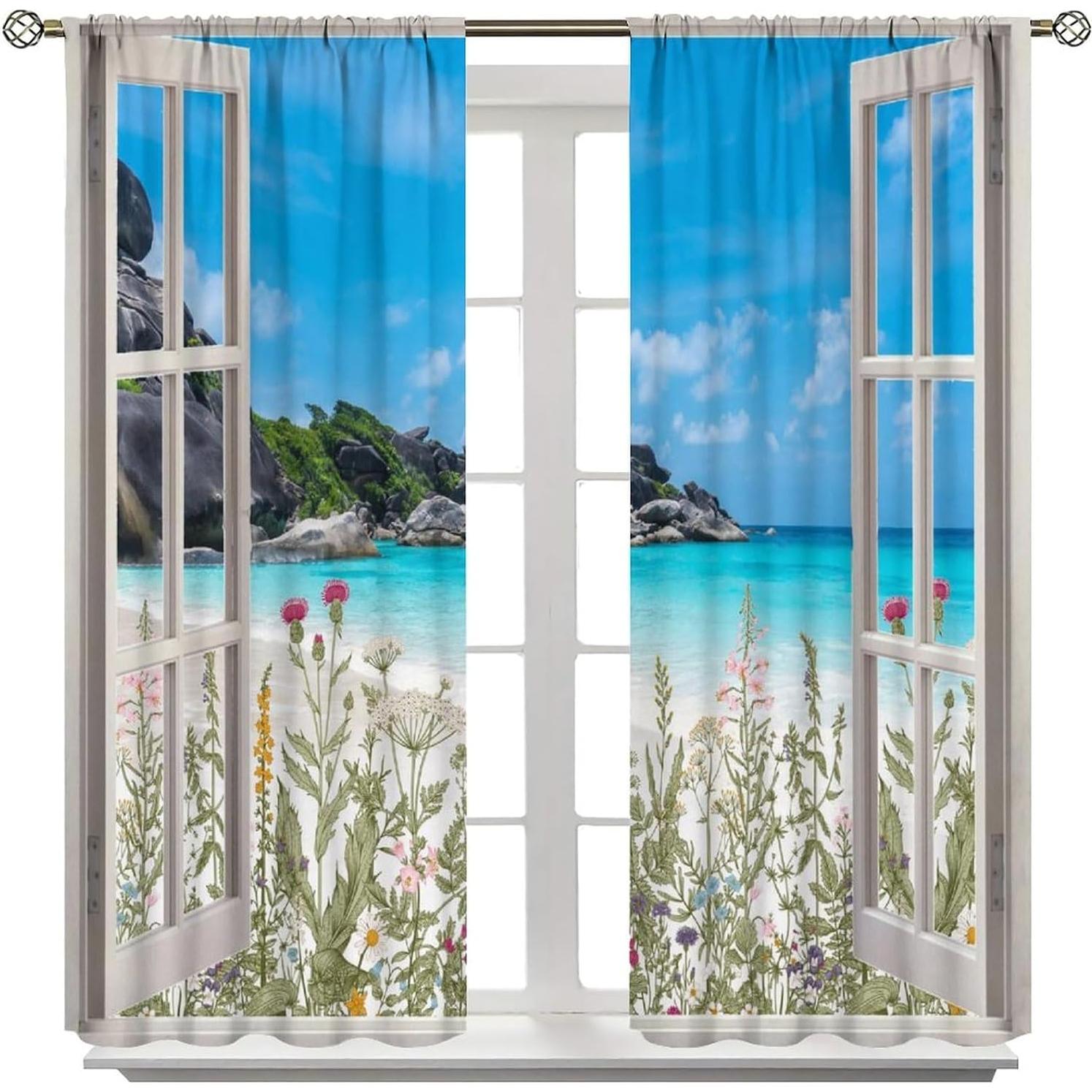 Cortinas de Playa AAVEUP 2 Paneles 53x114 cm Estilo Art Deco