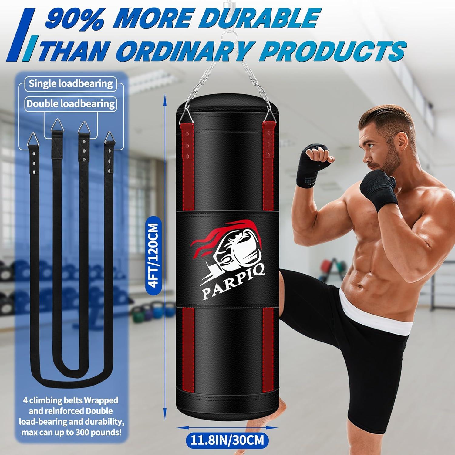 Saco de Boxeo Pesado PARPIQ 4FT con Guantes 12oz y Accesorios