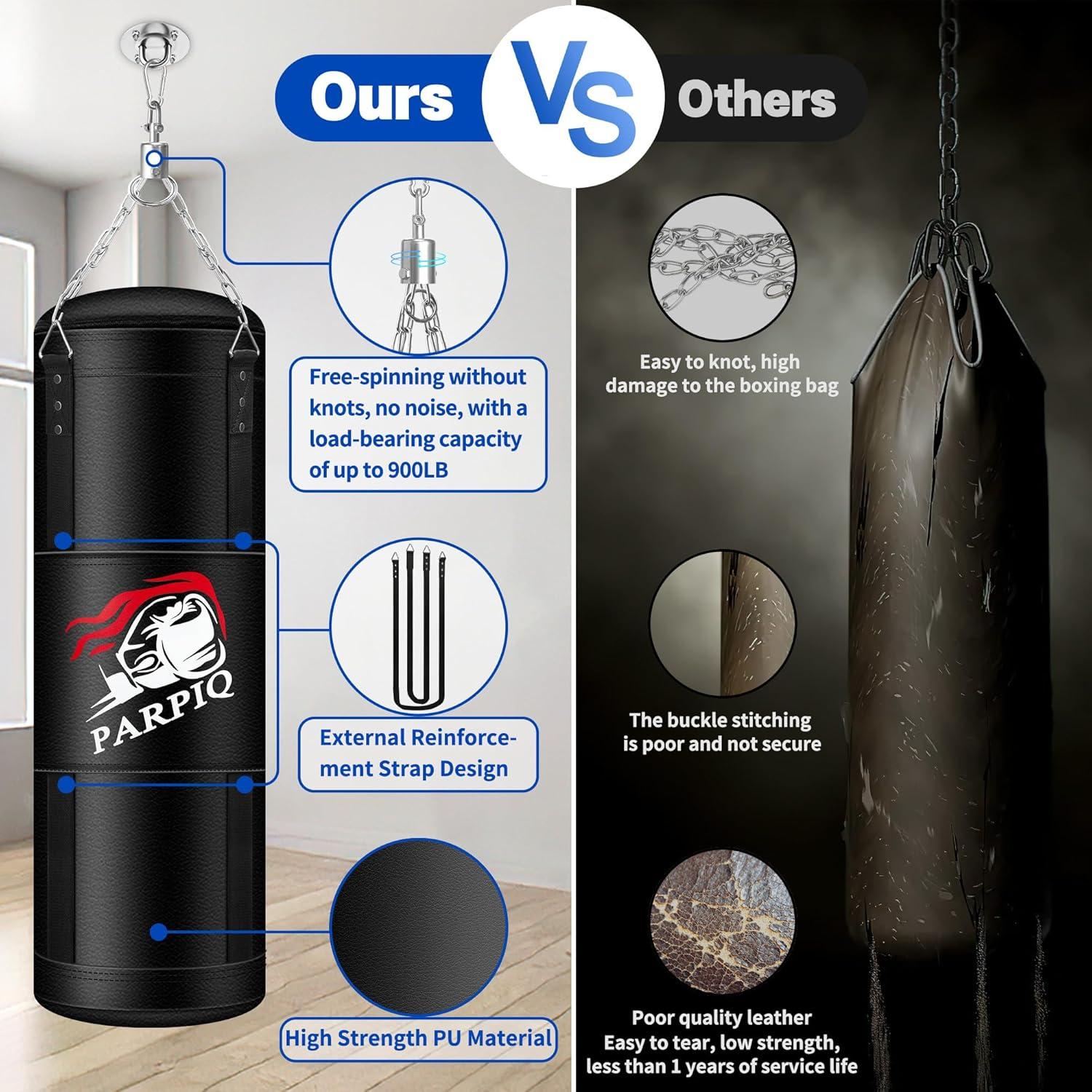 Saco de Boxeo Pesado PARPIQ 4FT con Guantes 12oz y Accesorios