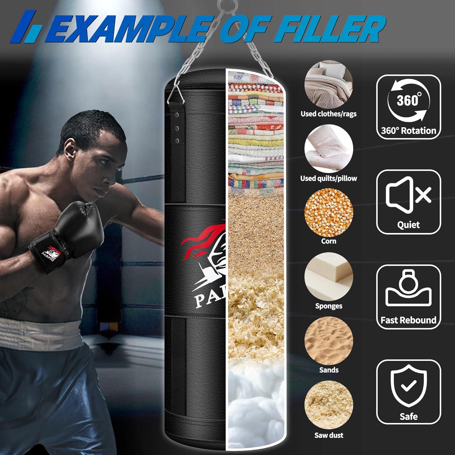 Saco de Boxeo Pesado PARPIQ 4FT con Guantes 12oz y Accesorios