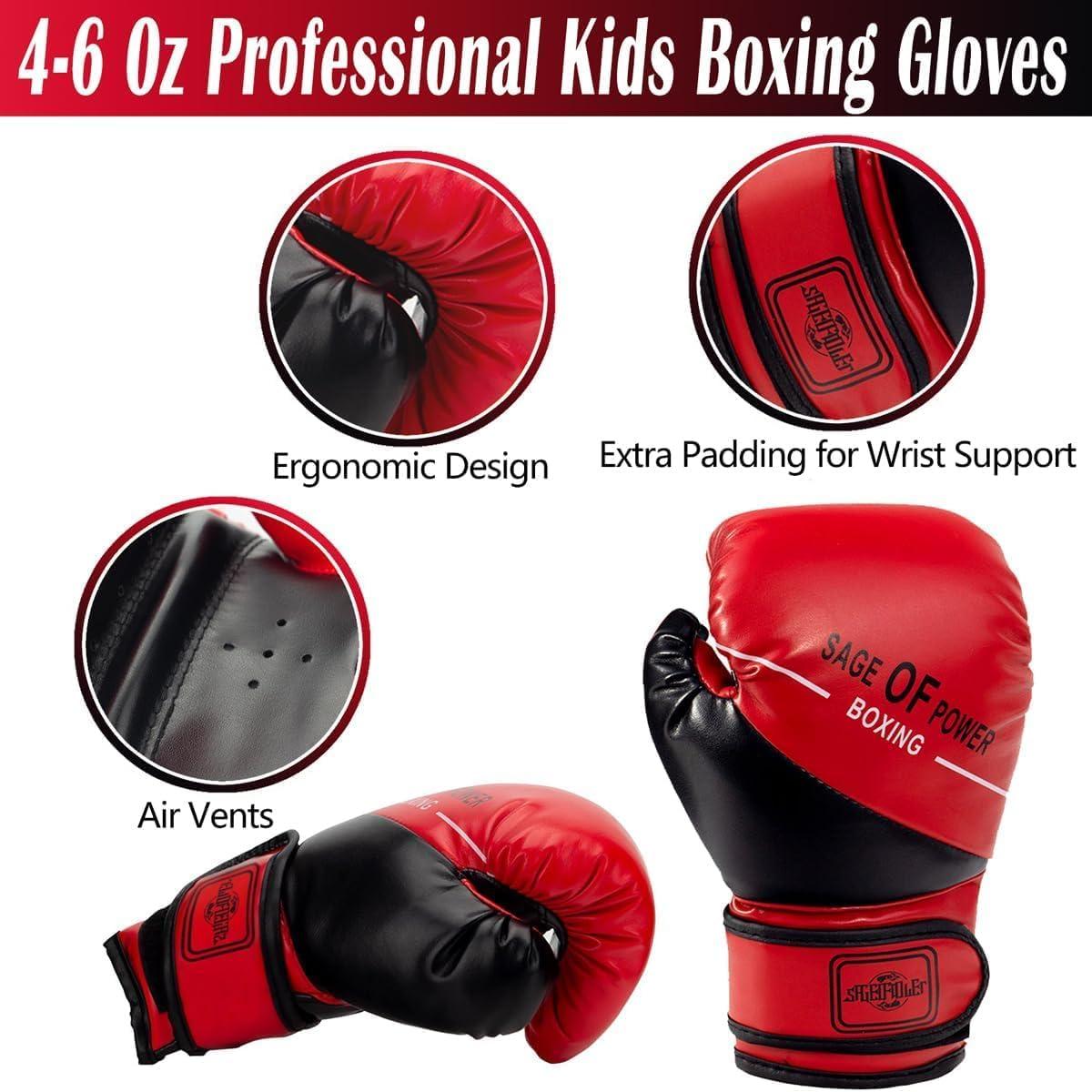 Set de Guantes de Boxeo ZERUIDM para Niños 4-en-1