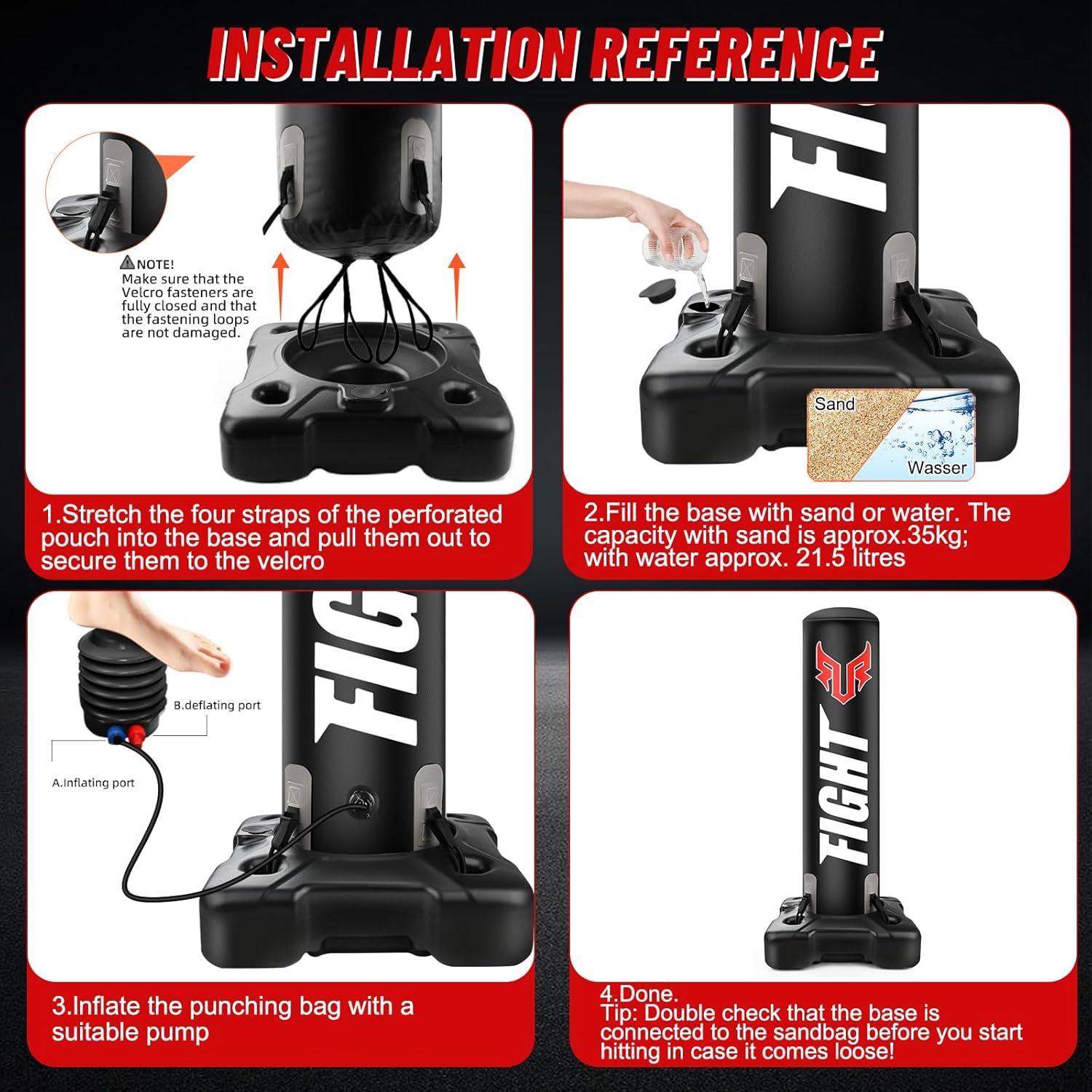 Saco de Boxeo Pesado YORWHIN 175 cm con Base y Guantes