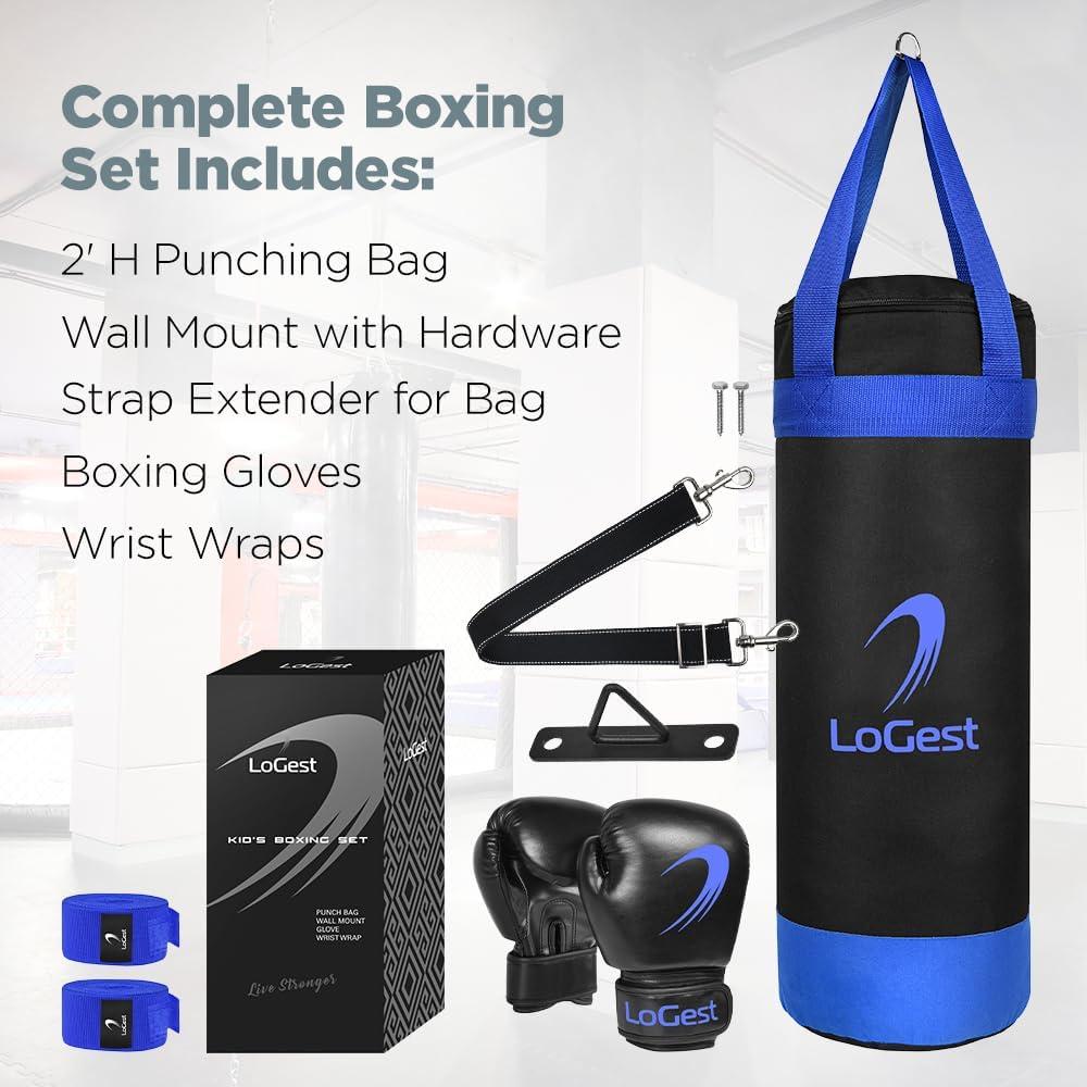 Set Saco de Boxeo para Niños LoGest 0.61m con Guantes y Envolturas