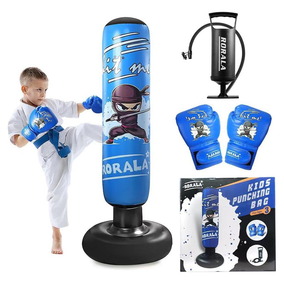 Saco de Boxeo Inflable RORALA para Niños 3-12 Años con Guantes