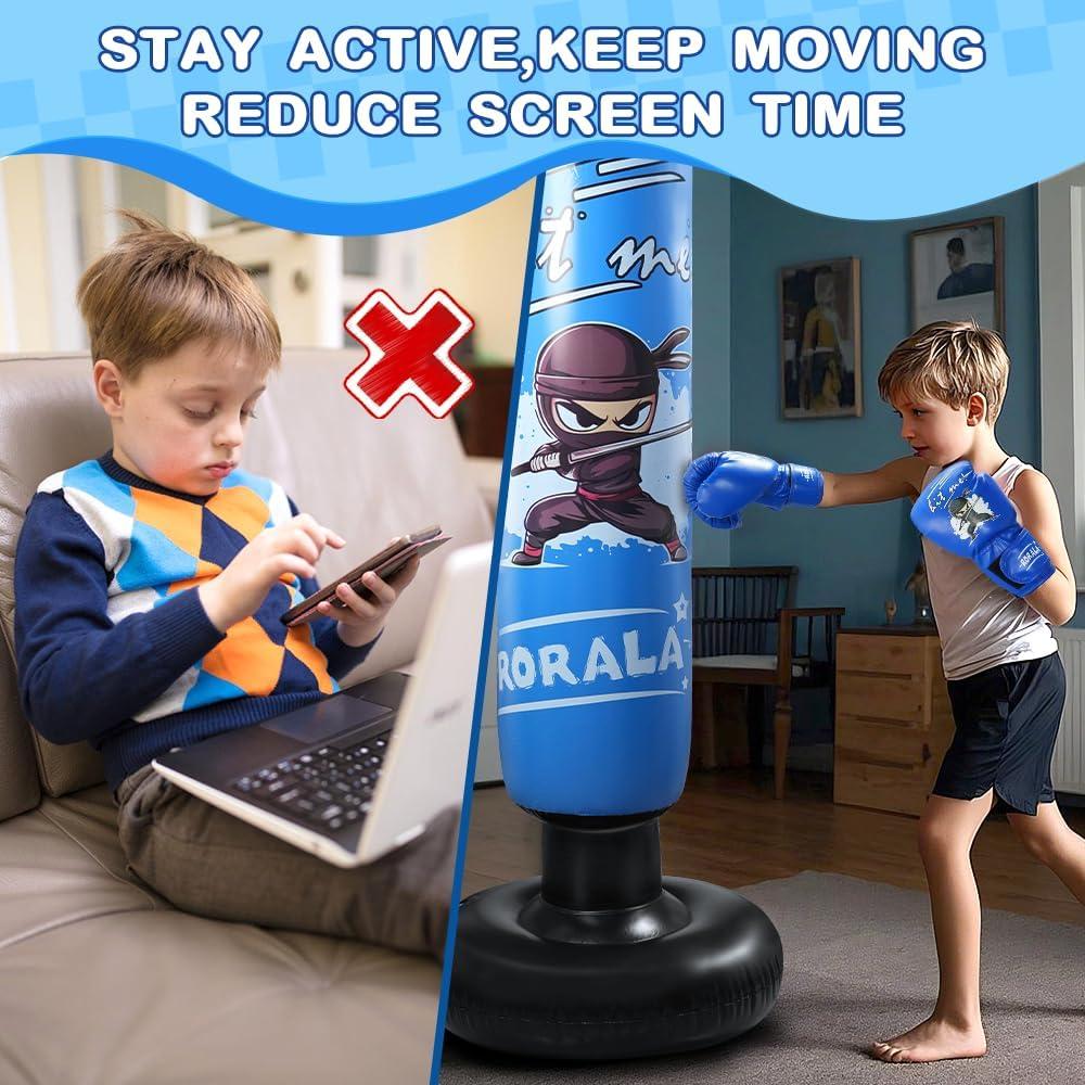 Saco de Boxeo Inflable RORALA para Niños 3-12 Años con Guantes