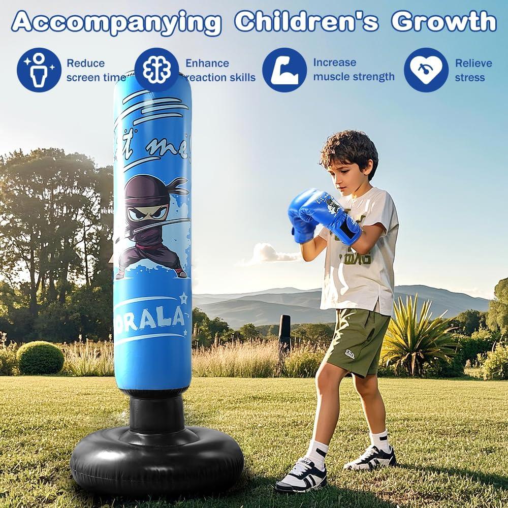 Saco de Boxeo Inflable RORALA para Niños 3-12 Años con Guantes