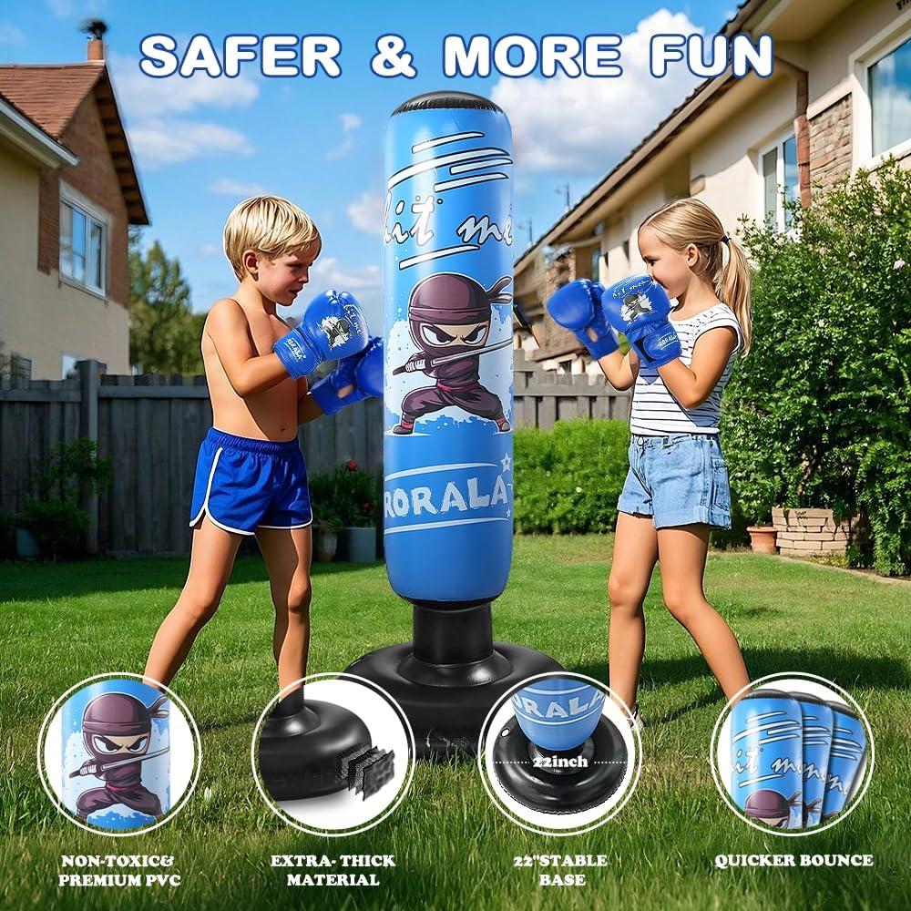 Saco de Boxeo Inflable RORALA para Niños 3-12 Años con Guantes