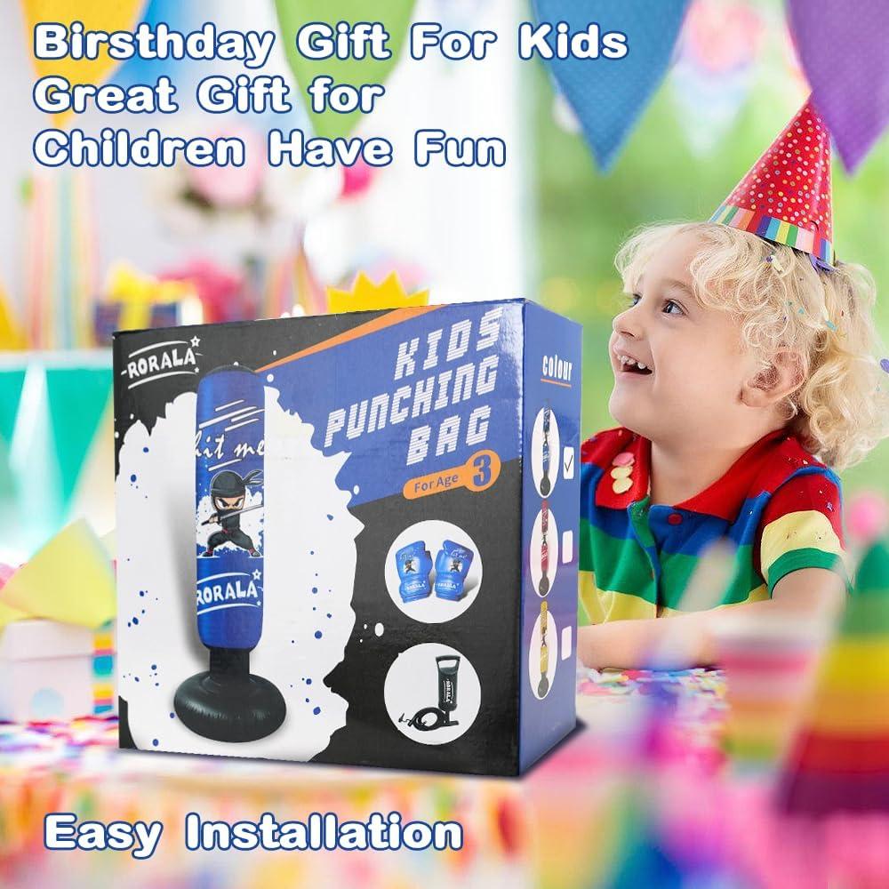 Saco de Boxeo Inflable RORALA para Niños 3-12 Años con Guantes