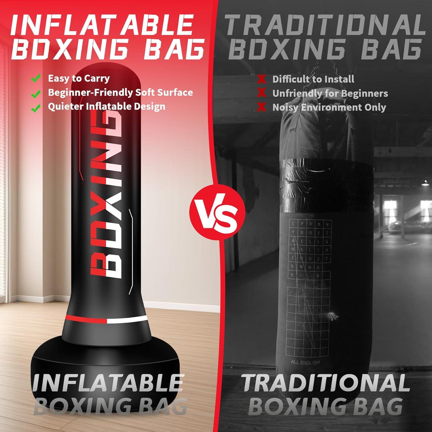 Saco de Boxeo Independiente SPOXING 177.8 cm con Guantes y Bomba