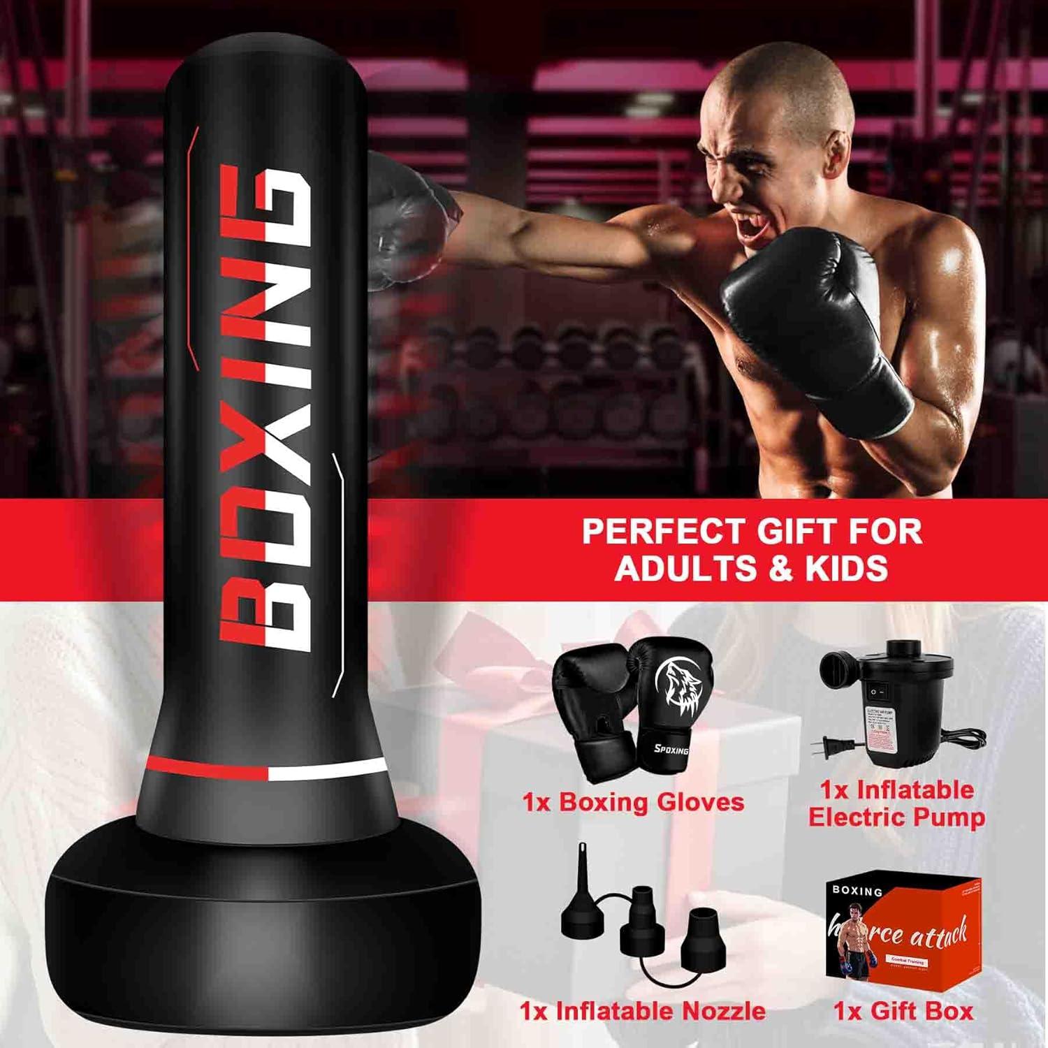 Saco de Boxeo Independiente SPOXING 177.8 cm con Guantes y Bomba