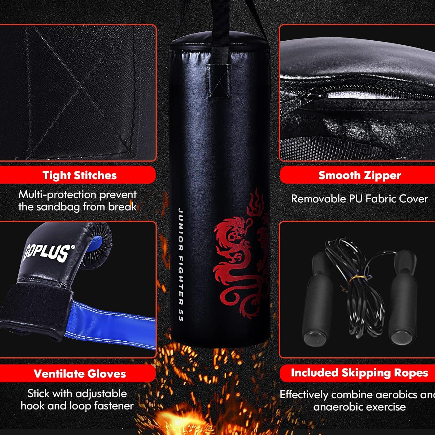 Conjunto Saco de Boxeo Goplus 40LBS con Guantes y Mochila