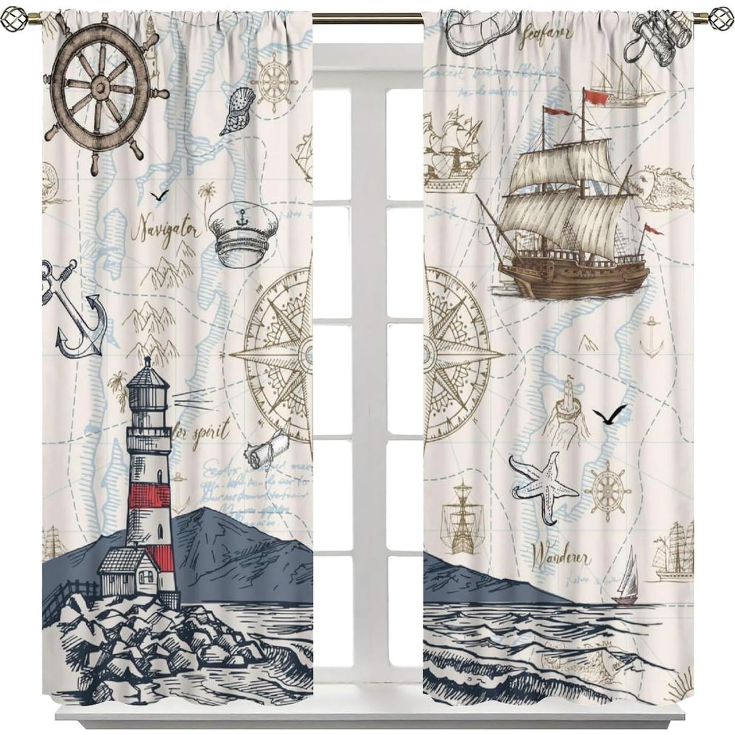 Cortinas Náuticas AAVEUP 2 Paneles 54x113cm Estilo Art Deco