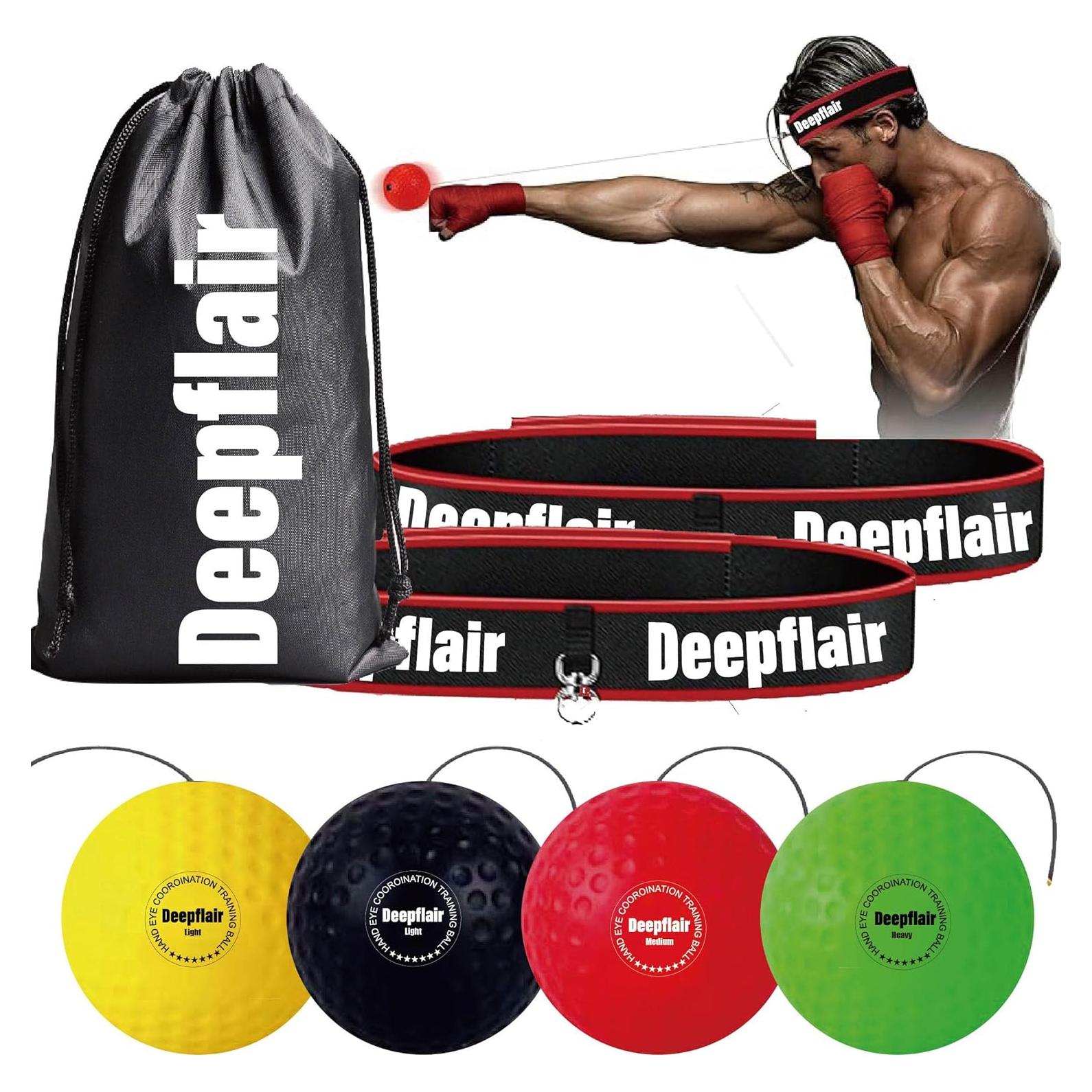 Juego de 4 bolas de boxeo reflexivas Deepflair con diadema