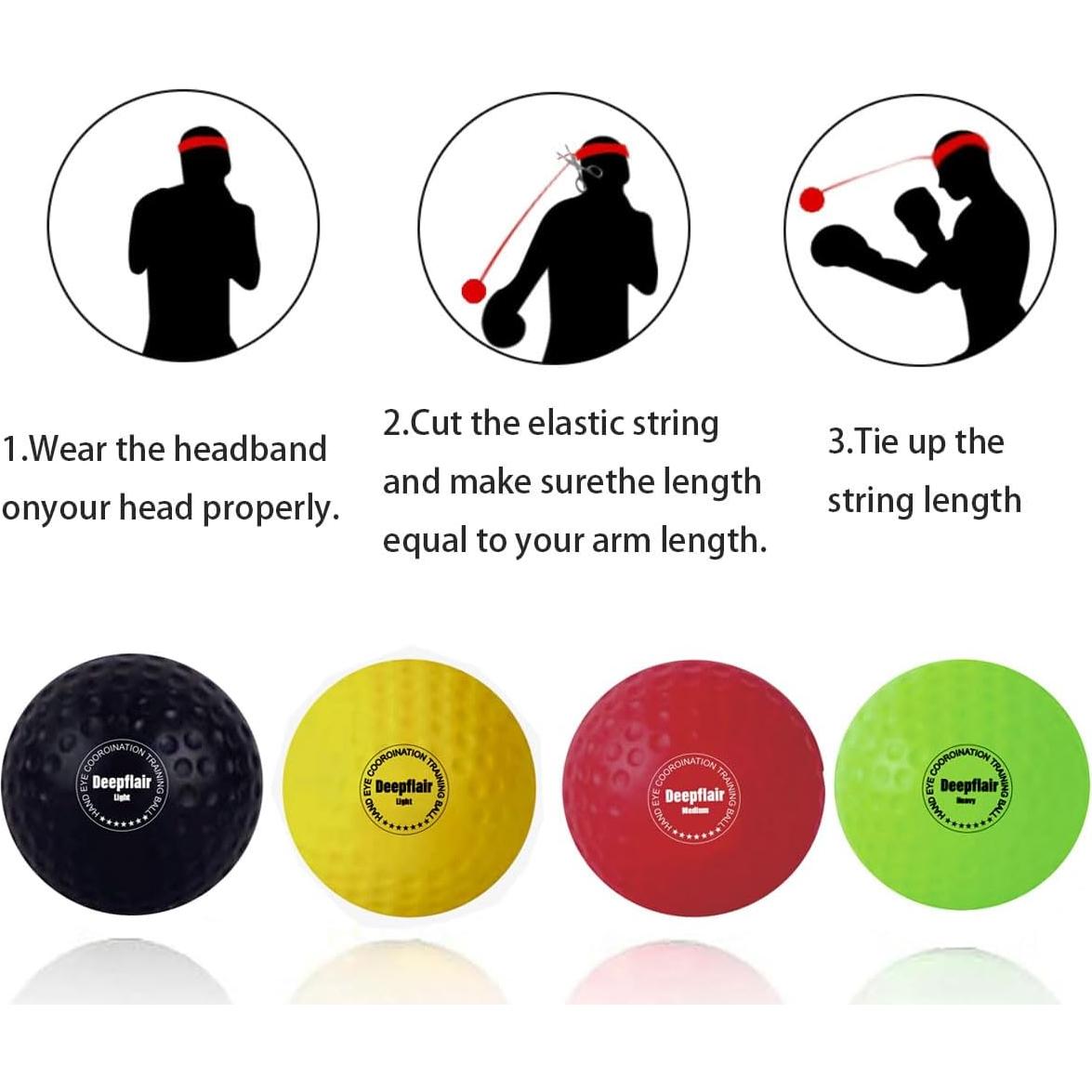 Juego de 4 bolas de boxeo reflexivas Deepflair con diadema