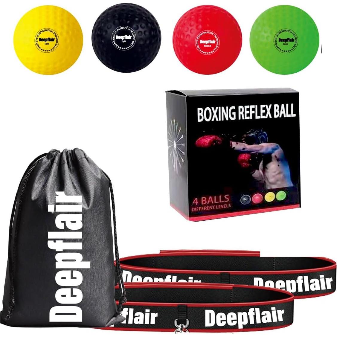 Juego de 4 bolas de boxeo reflexivas Deepflair con diadema