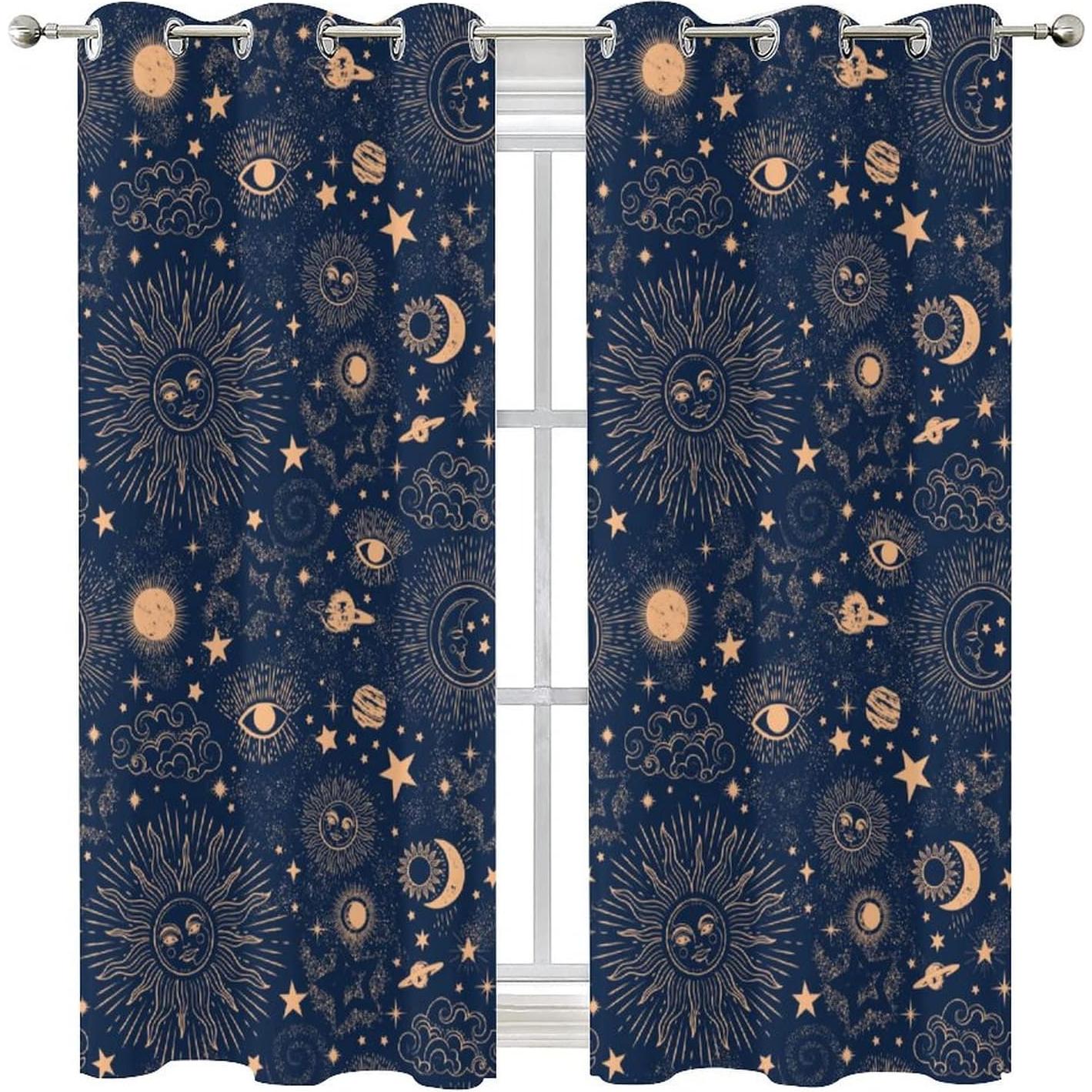 Cortina Blackout Llylumty Espacial Estrellas 2 Paneles 80x183cm