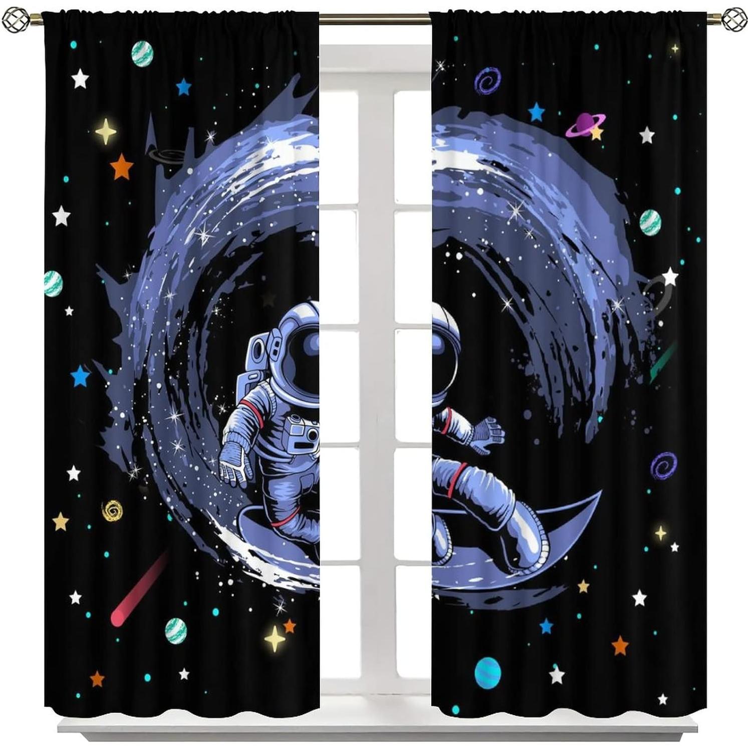 Cortinas Blackout Llylumty 70x160cm Caricatura Espacial