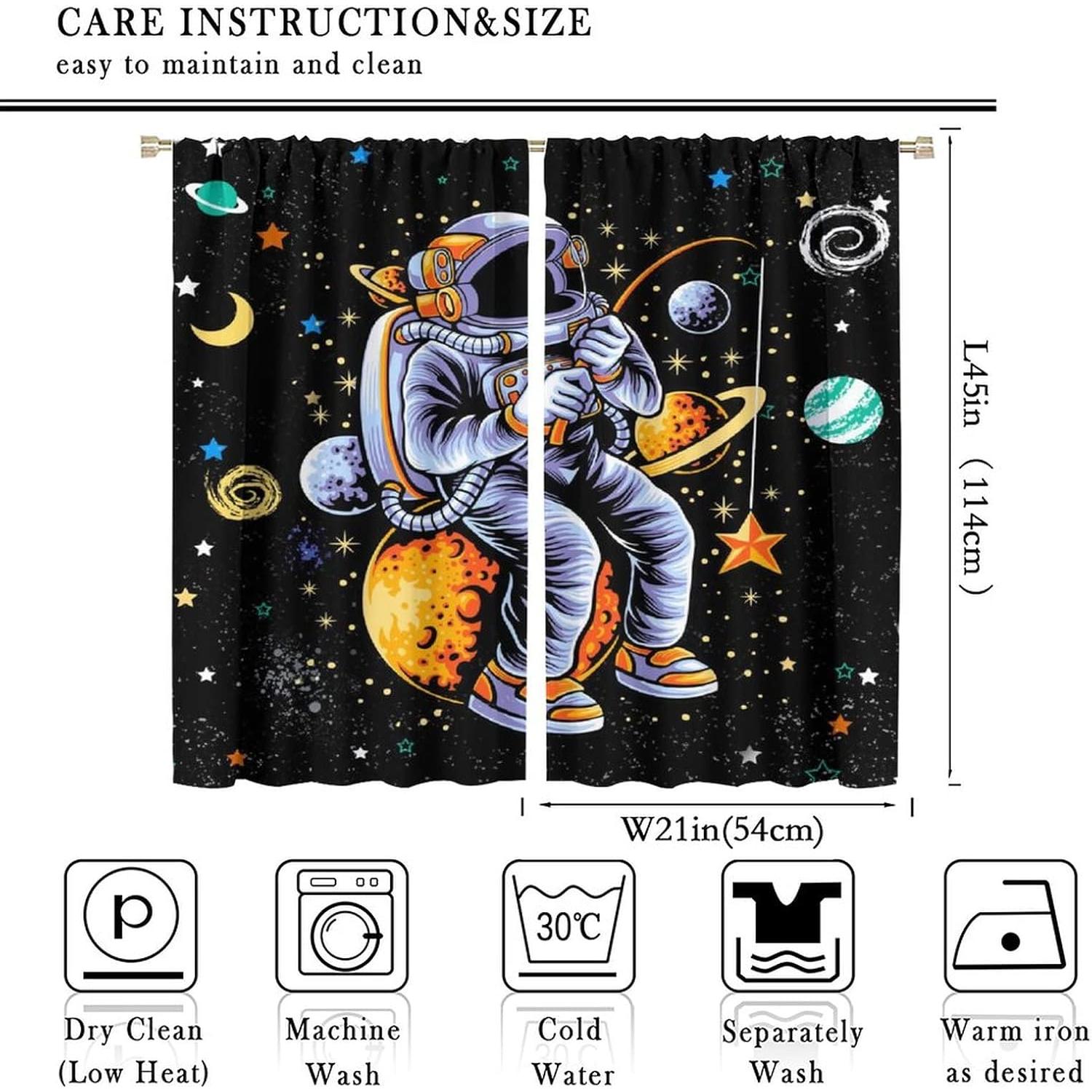 Cortinas Blackout Llylumty Astronautas 53.5x114cm Juego de 2