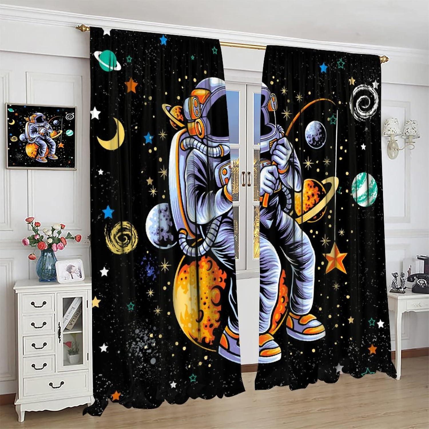 Cortinas Blackout Llylumty Astronautas 53.5x114cm Juego de 2