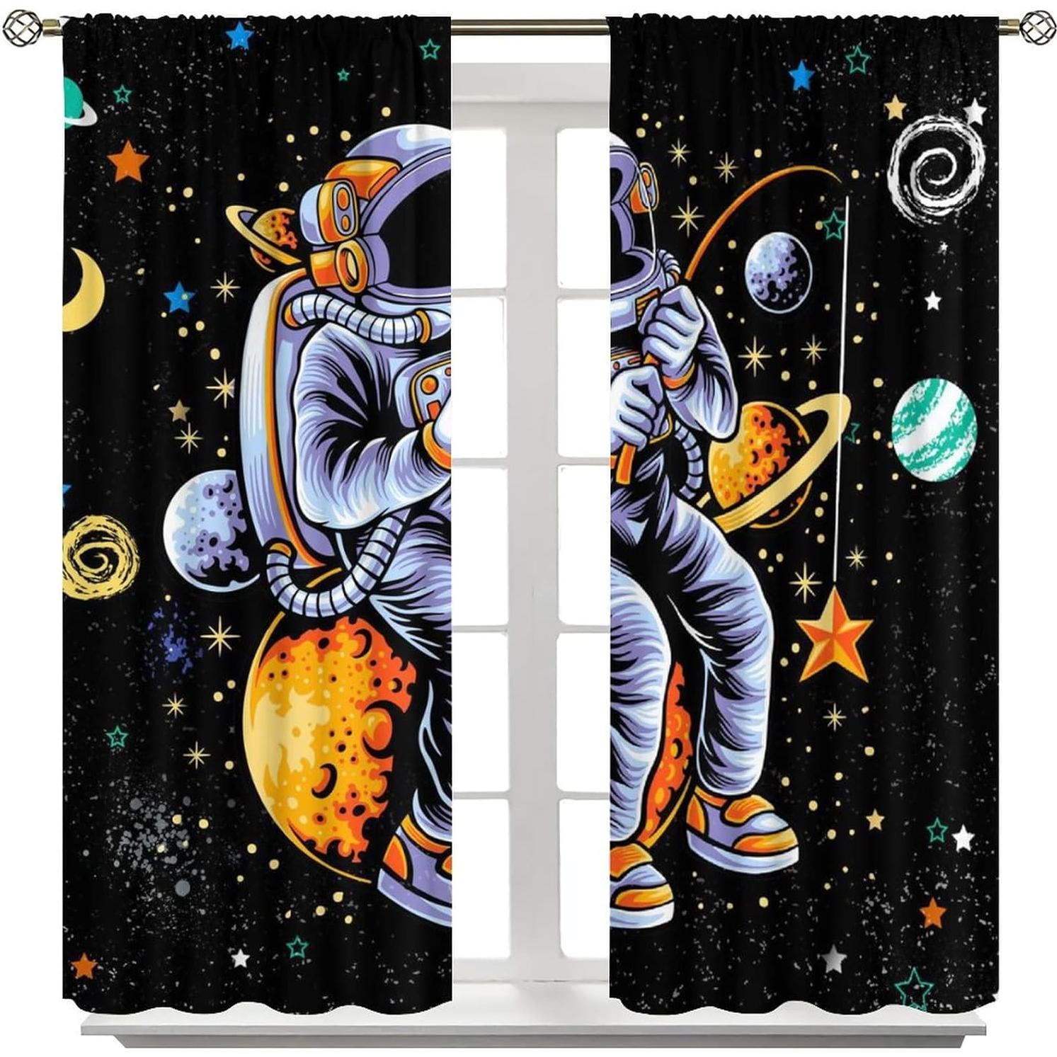 Cortinas Blackout Llylumty Astronautas 53.5x114cm Juego de 2