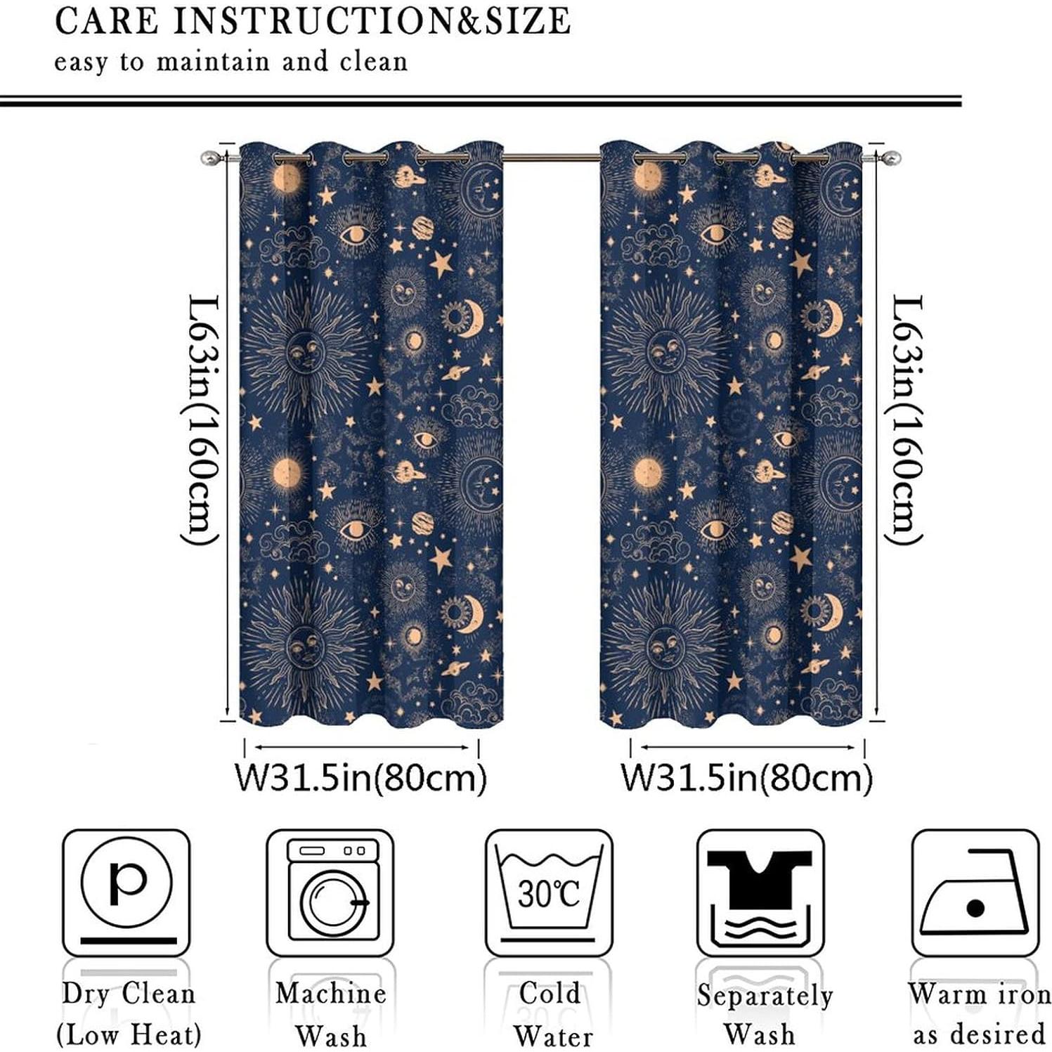 Cortina Blackout Llylumty Espacial Estrellas 80x160cm, 2 Paneles