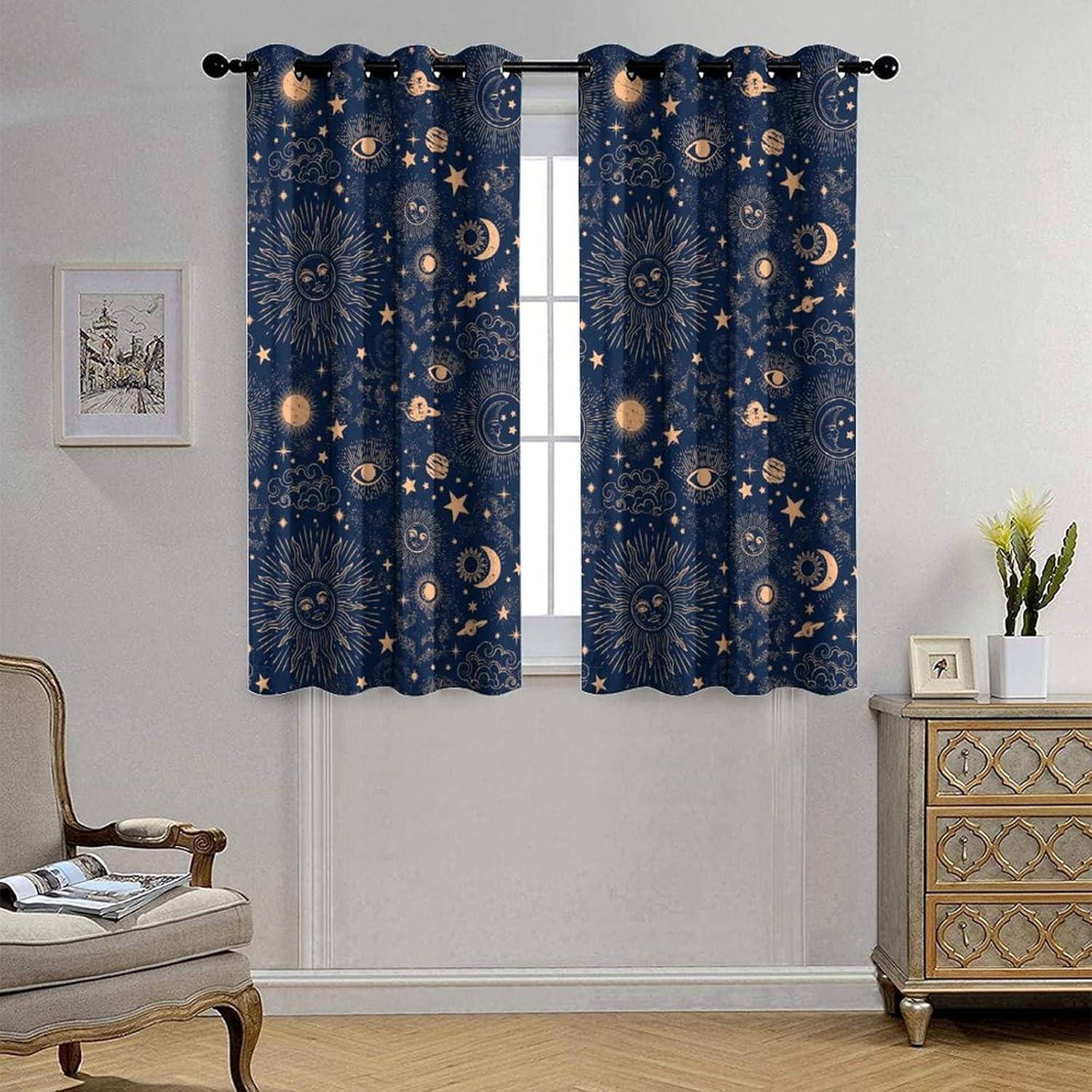 Cortina Blackout Llylumty Espacial Estrellas 80x160cm, 2 Paneles