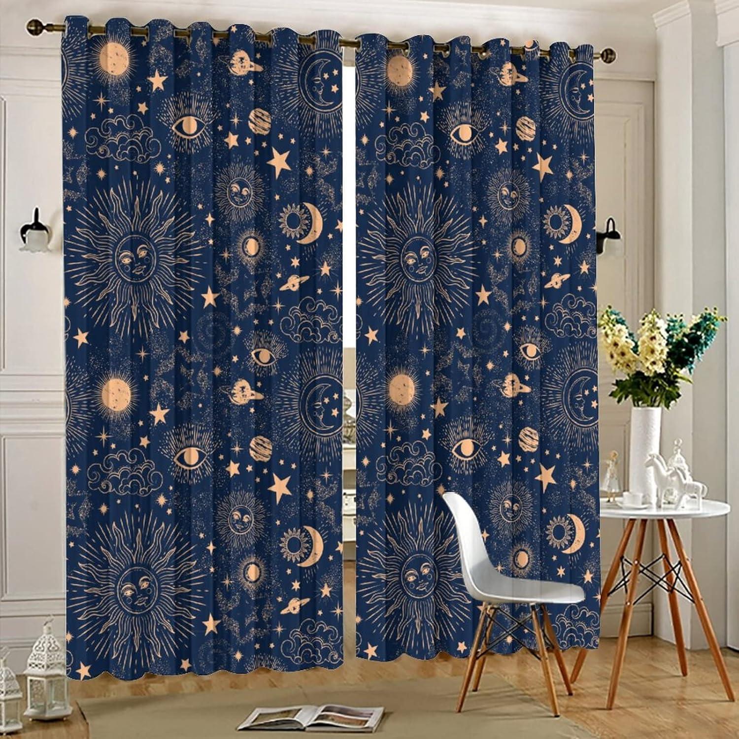 Cortina Blackout Llylumty Espacial Estrellas 80x160cm, 2 Paneles