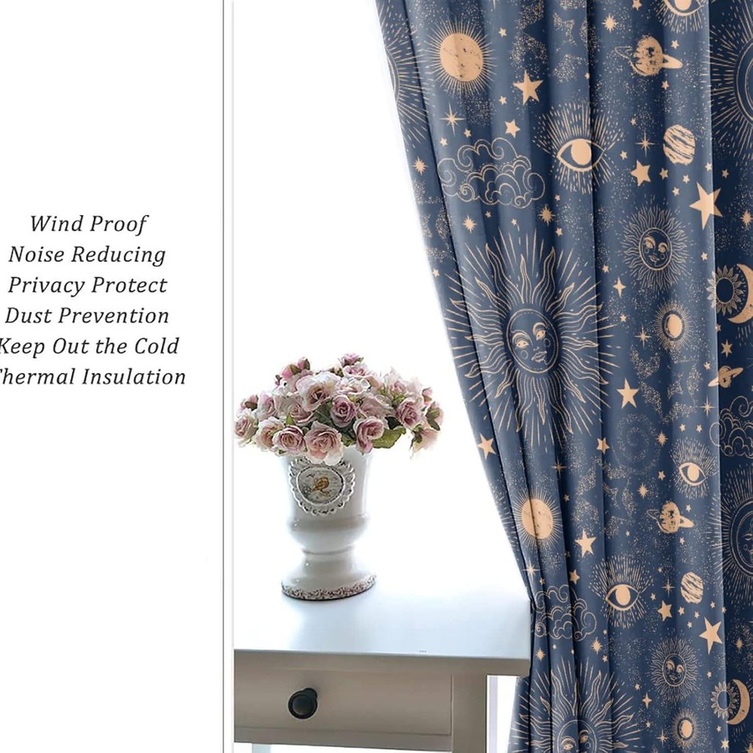 Cortina Blackout Llylumty Espacial Estrellas 80x160cm, 2 Paneles