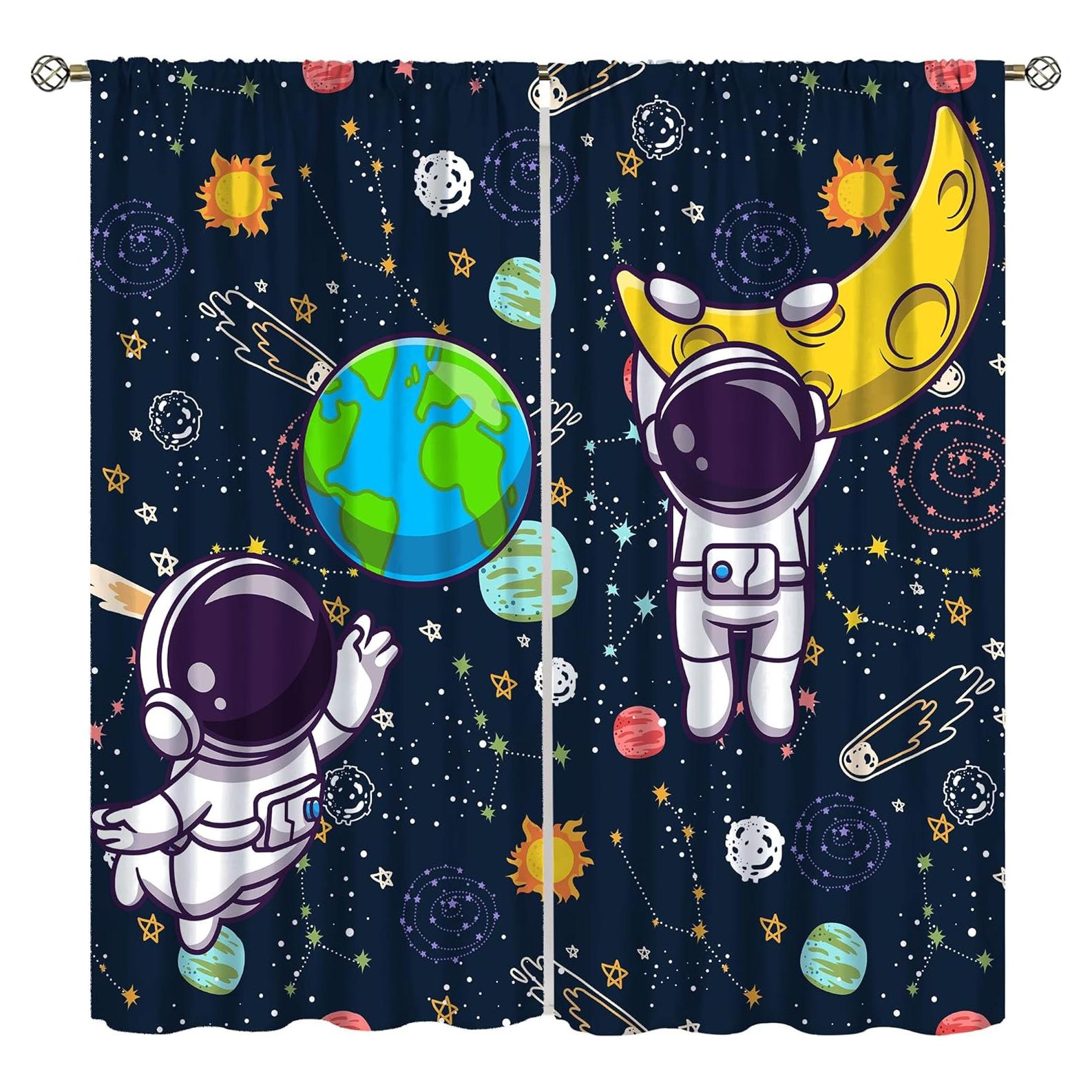 Cortinas Blackout Astronauta Llylumty 66x213cm 2 Paneles