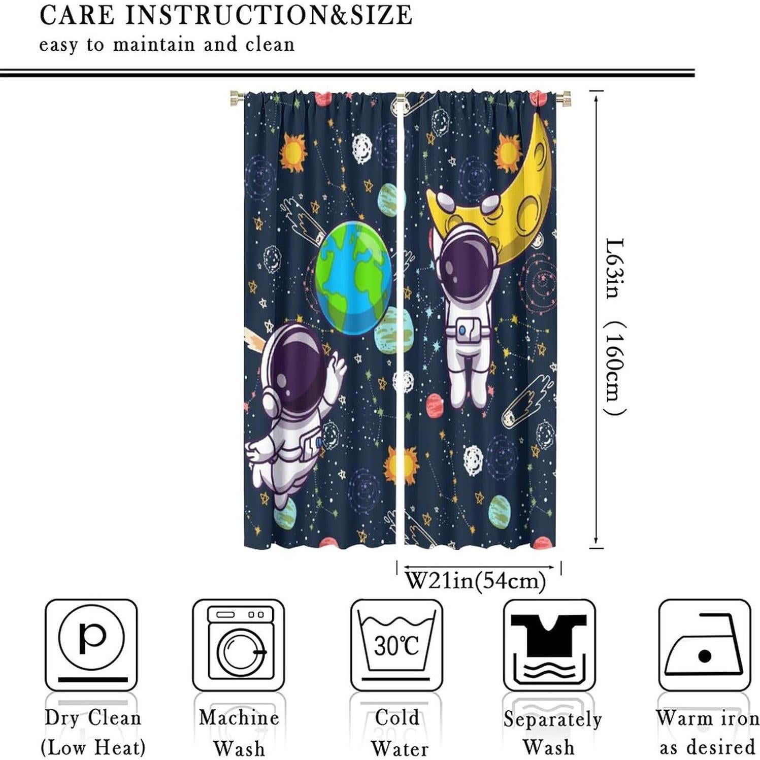 Cortinas Blackout Astronauta Llylumty 66x213cm 2 Paneles