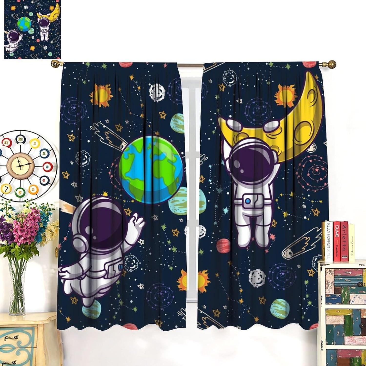 Cortinas Blackout Astronauta Llylumty 66x213cm 2 Paneles