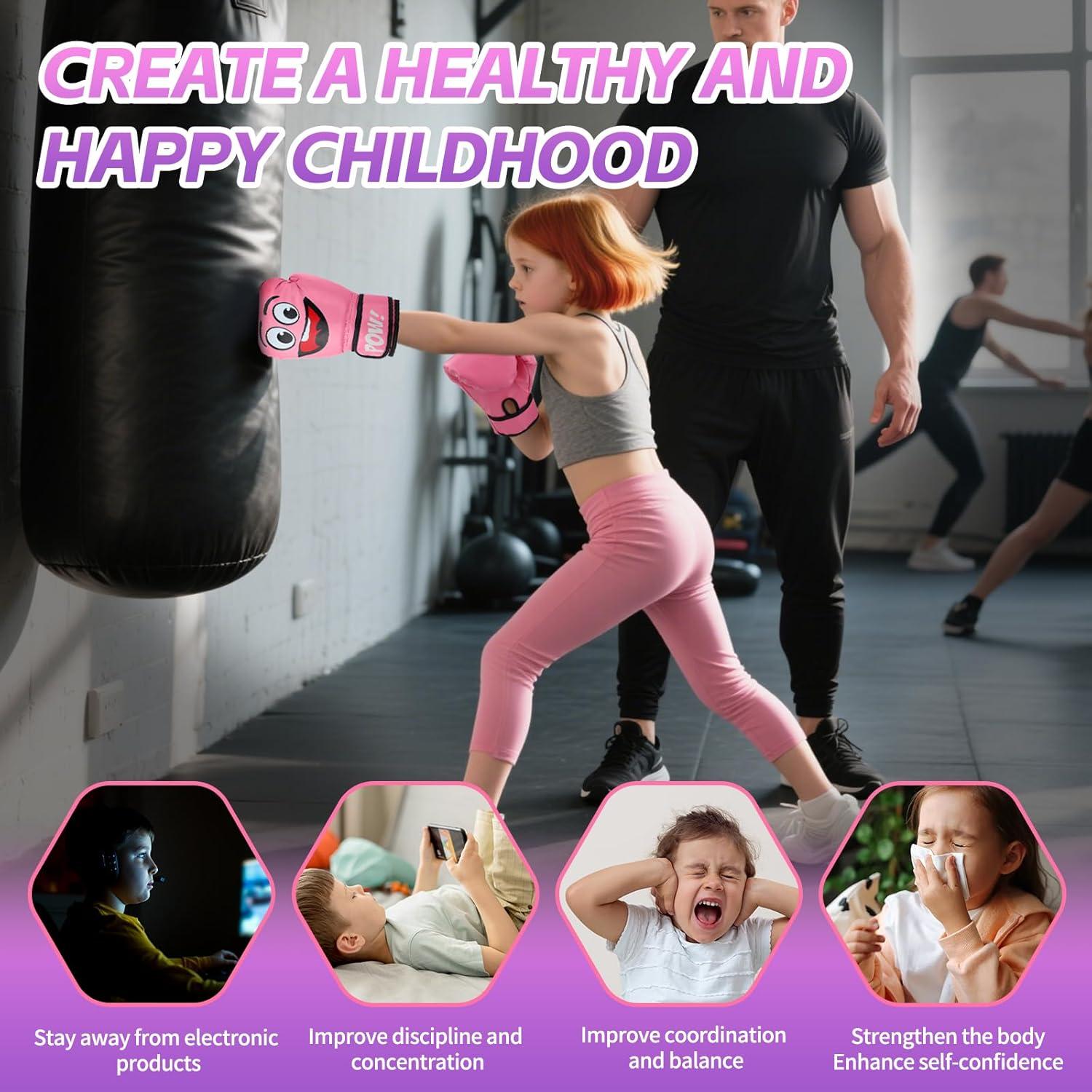 Guantes de Boxeo YORWHIN 4Oz para Niños 3-8 Años Rosa