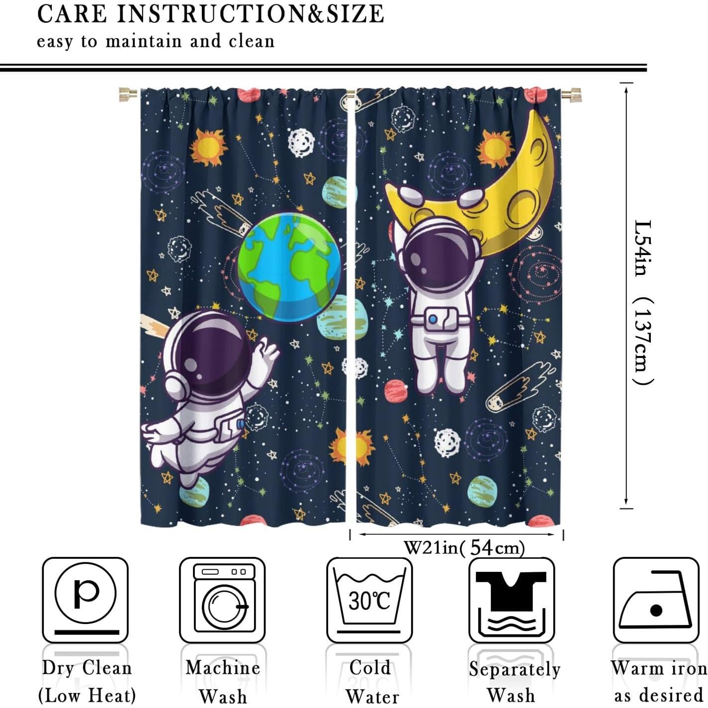 Cortinas Blackout Astronauta Llylumty 2 Paneles 53,5x137cm