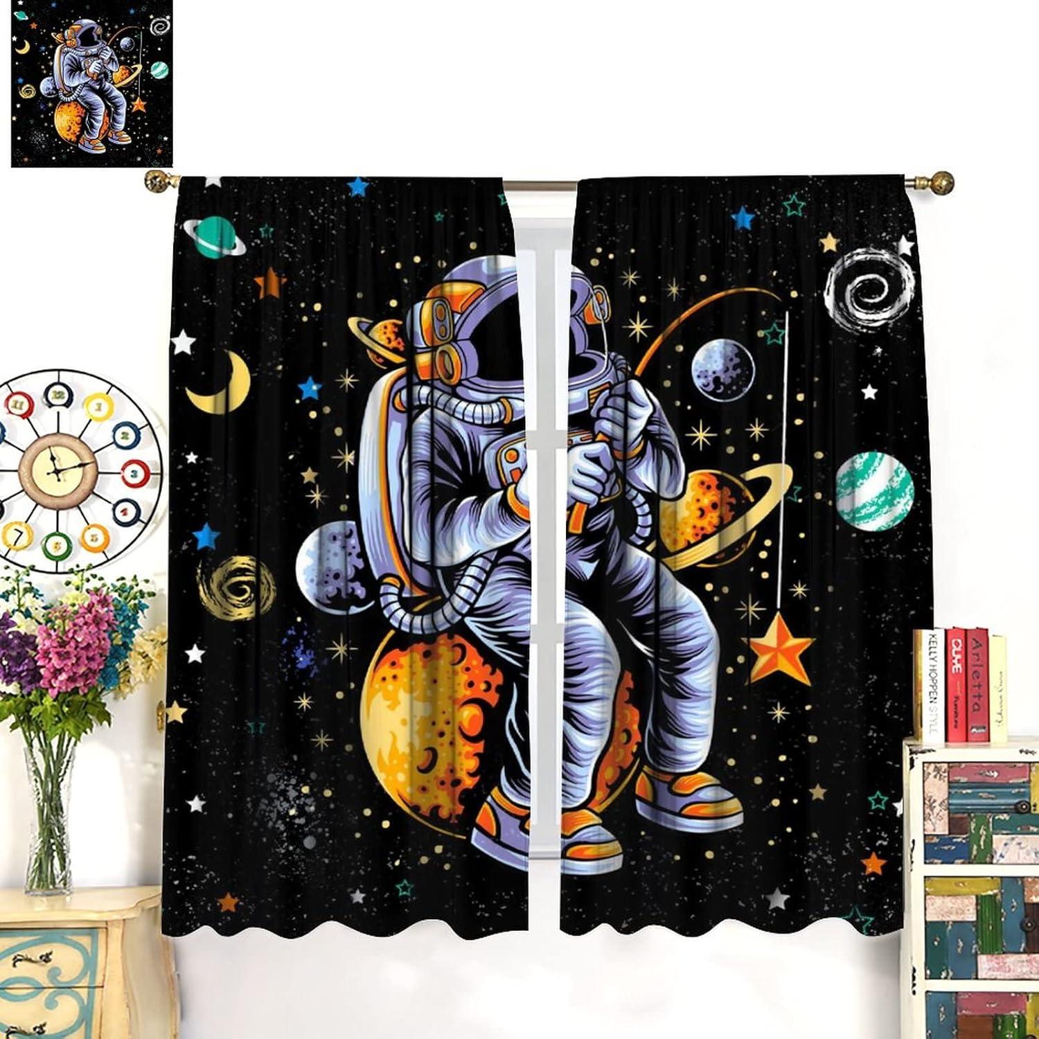 Cortinas Decorativas Astronauta Llylumty 53.5x114cm 2 Paneles