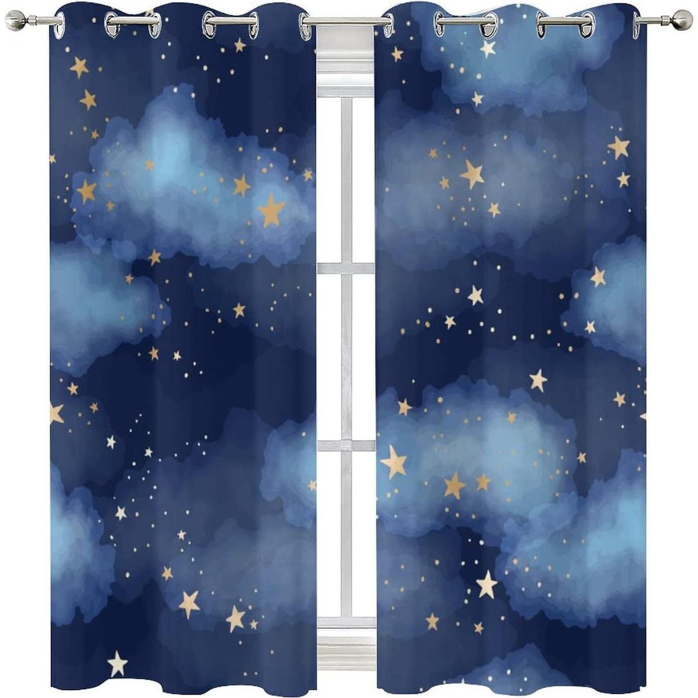 Cortinas Opacas Llylumty Estrellas 2 Paneles 107x114cm